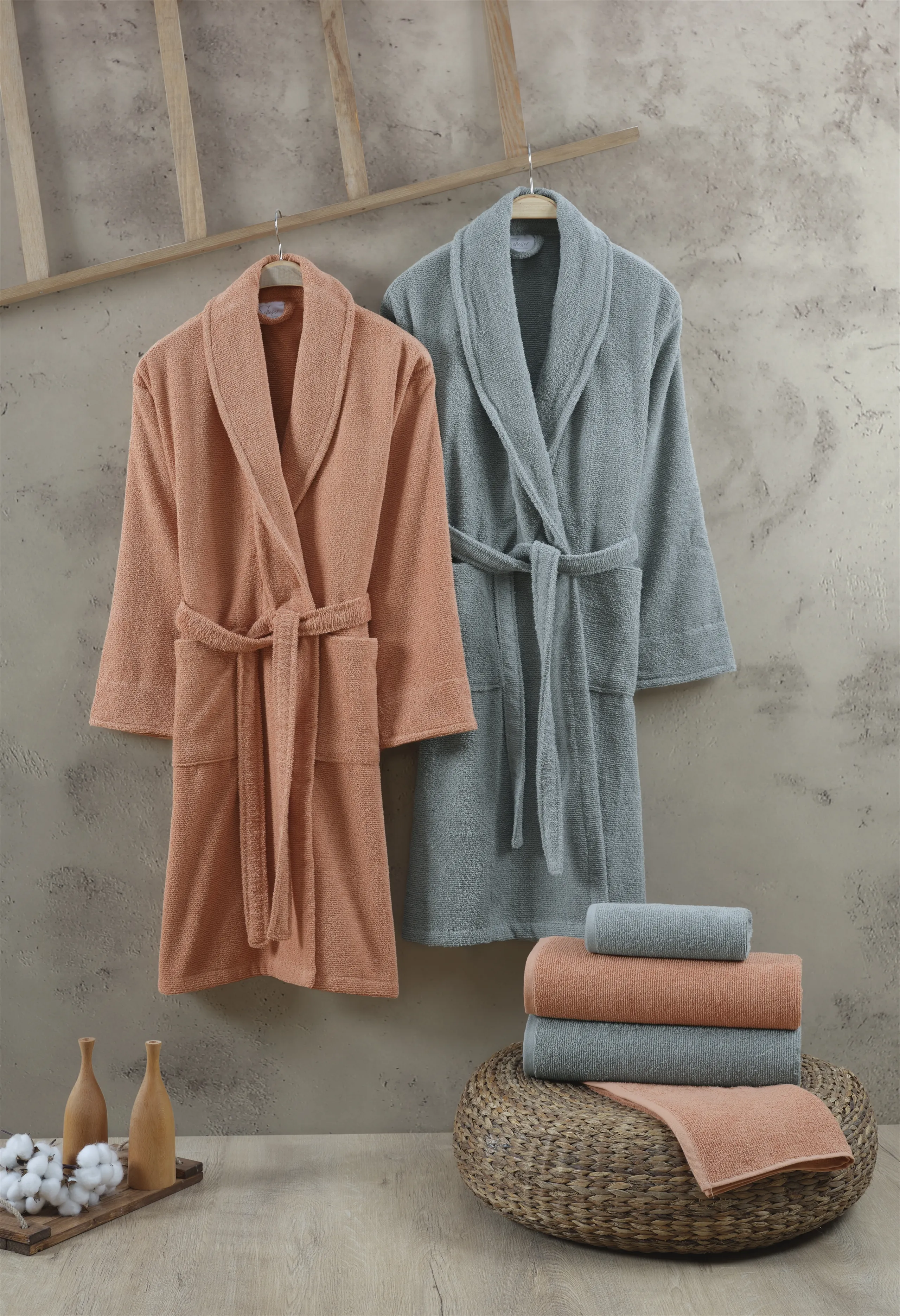 Elisa Bornoz Seti – %100 Pamuk 6 Parça Soft Aile Bornoz Takımı, Kadın & Erkek Bornoz Takımı, Yumuşak Dokulu Hızlı Kuruyan Premium Banyo Seti