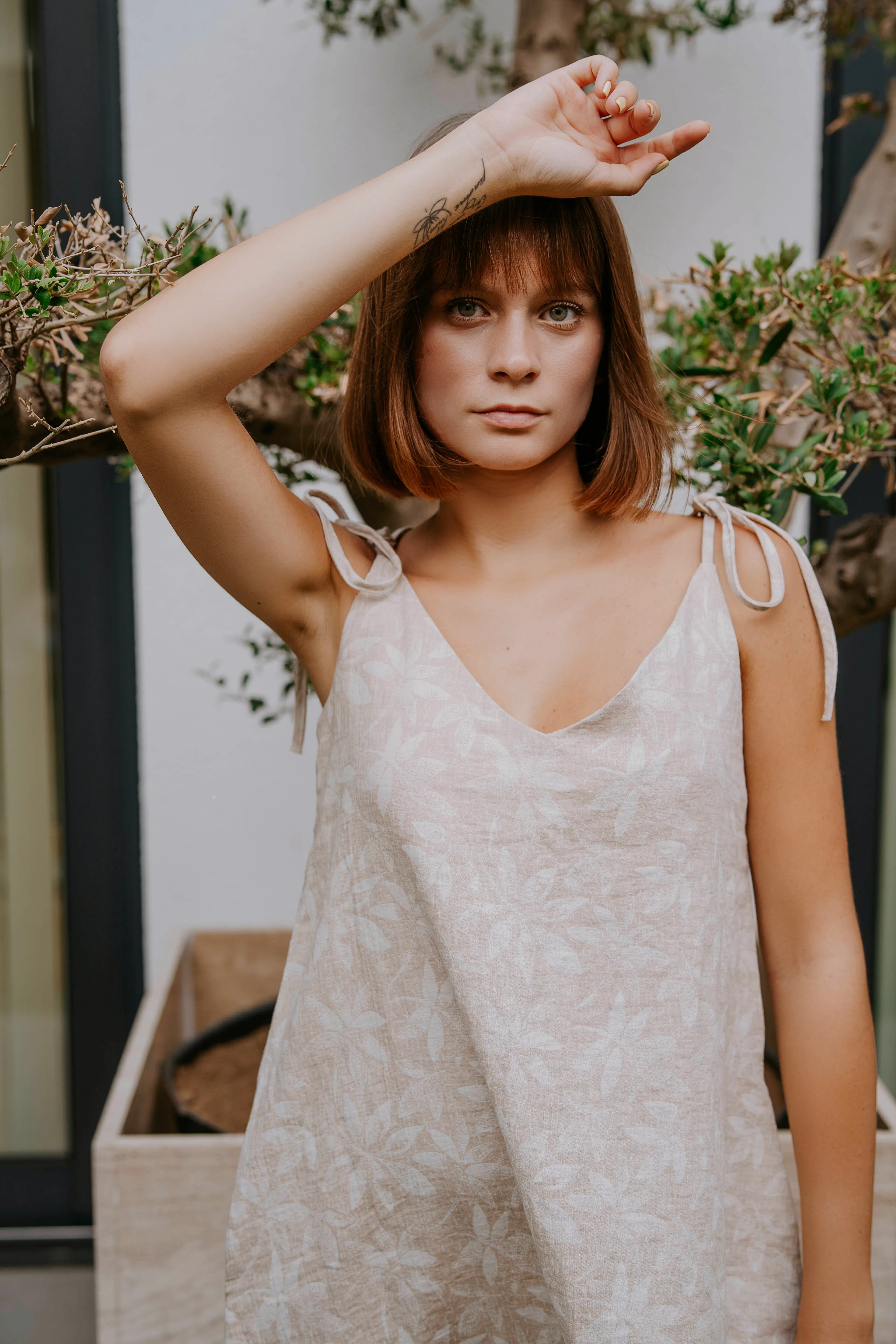 HANNA Jakarlı Muslin İp Askılı Elbise, %100 Pamuk Kadın Elbise, Rahat Ev Giyimi, Yazlık Elbise, Doğal Muslin Kumaş