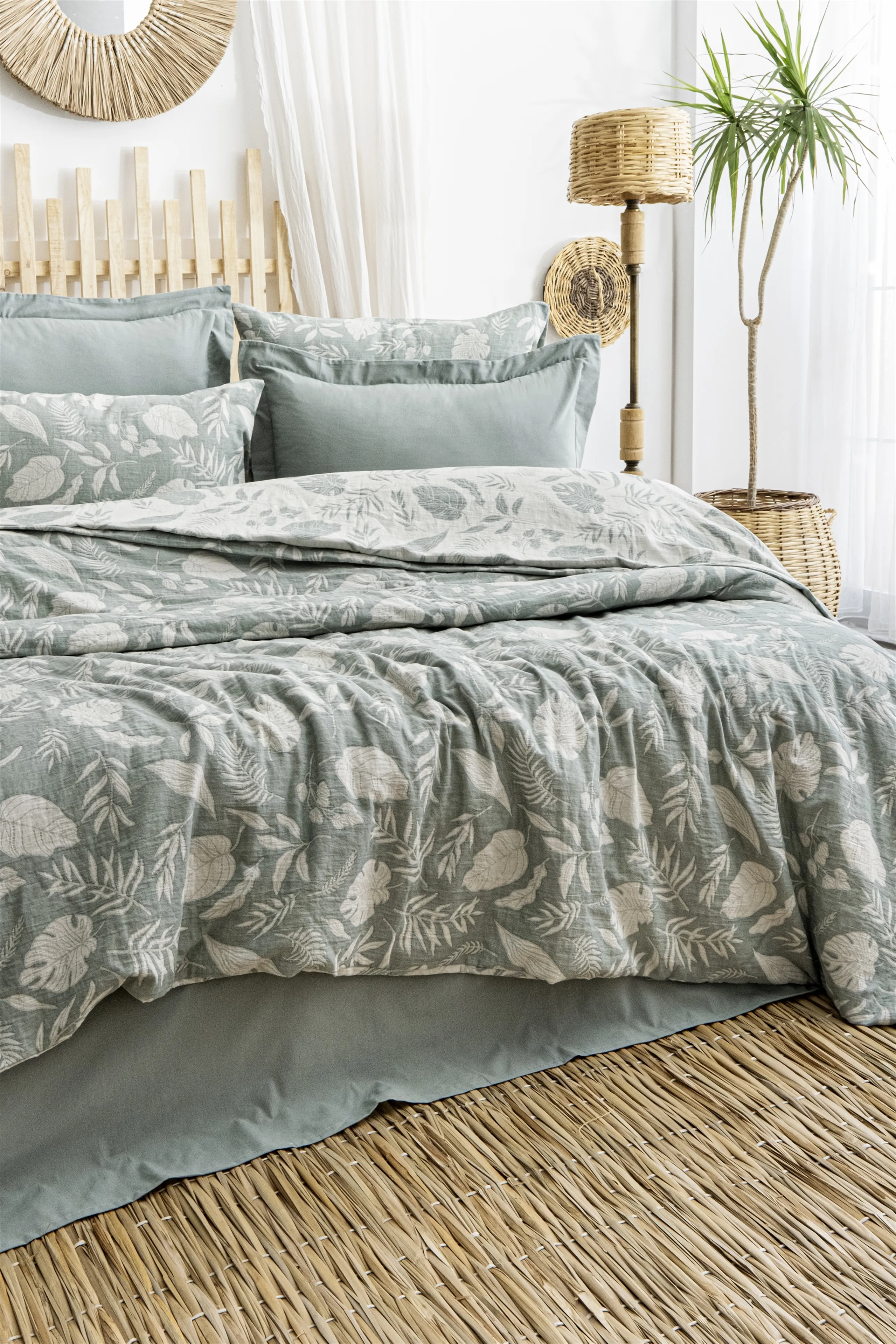 Lusso Müslin Nevresim Takımı – Doğal Yaprak Desenli, %100 Pamuk Müslin Kumaş, 4 Renk Seçeneğiyle Nefes Alan Müslin Yatak Odası Set