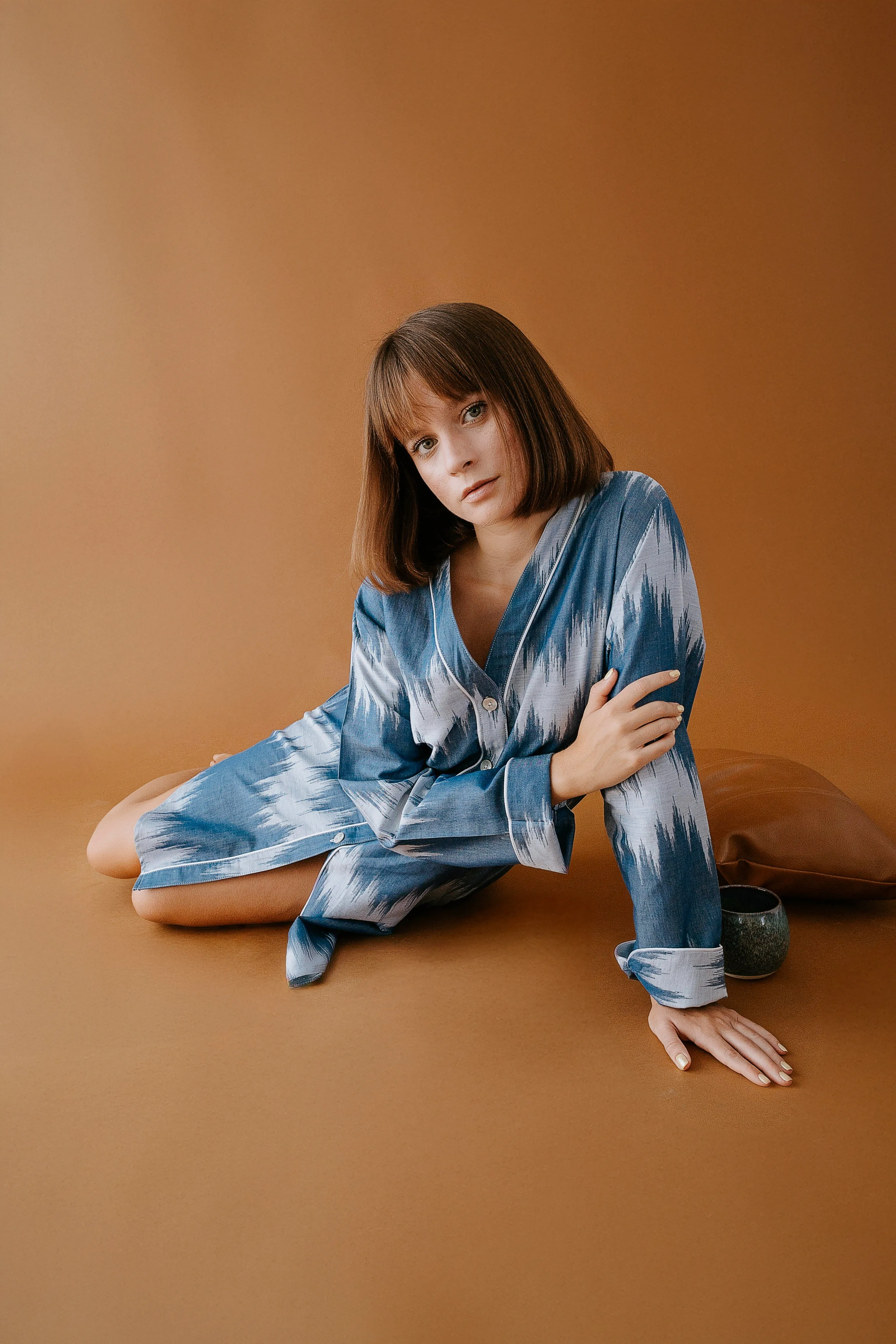 VOLA Jakarlı Saten Gömlek Elbise, %100 Pamuk Saten, Kadın Ev Giyimi, Düğmeli Uzun Gömlek Elbise, Şık Ev Elbisesi, Kadın Giyim