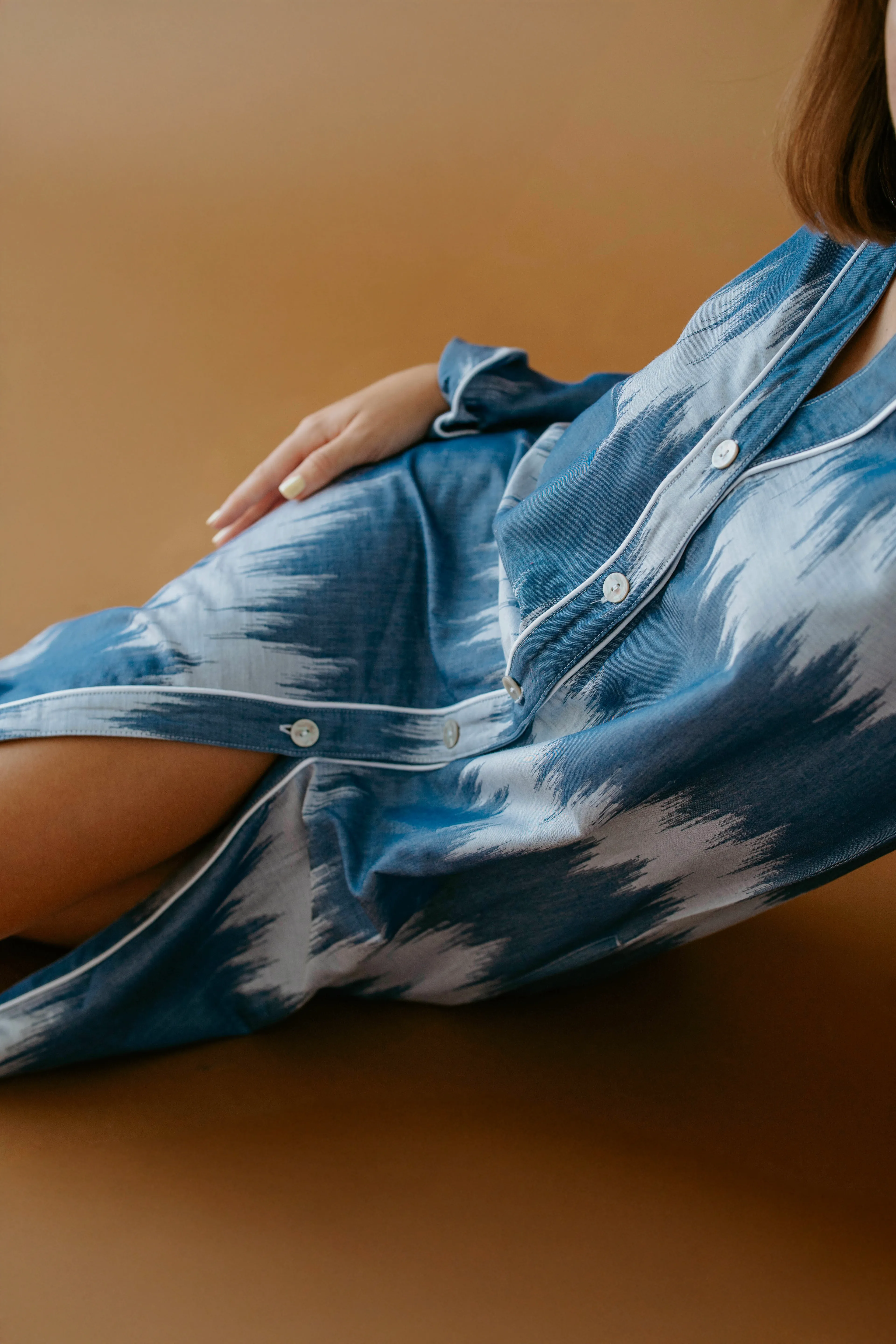 VOLA Jakarlı Saten Gömlek Elbise, %100 Pamuk Saten, Kadın Ev Giyimi, Düğmeli Uzun Gömlek Elbise, Şık Ev Elbisesi, Kadın Giyim