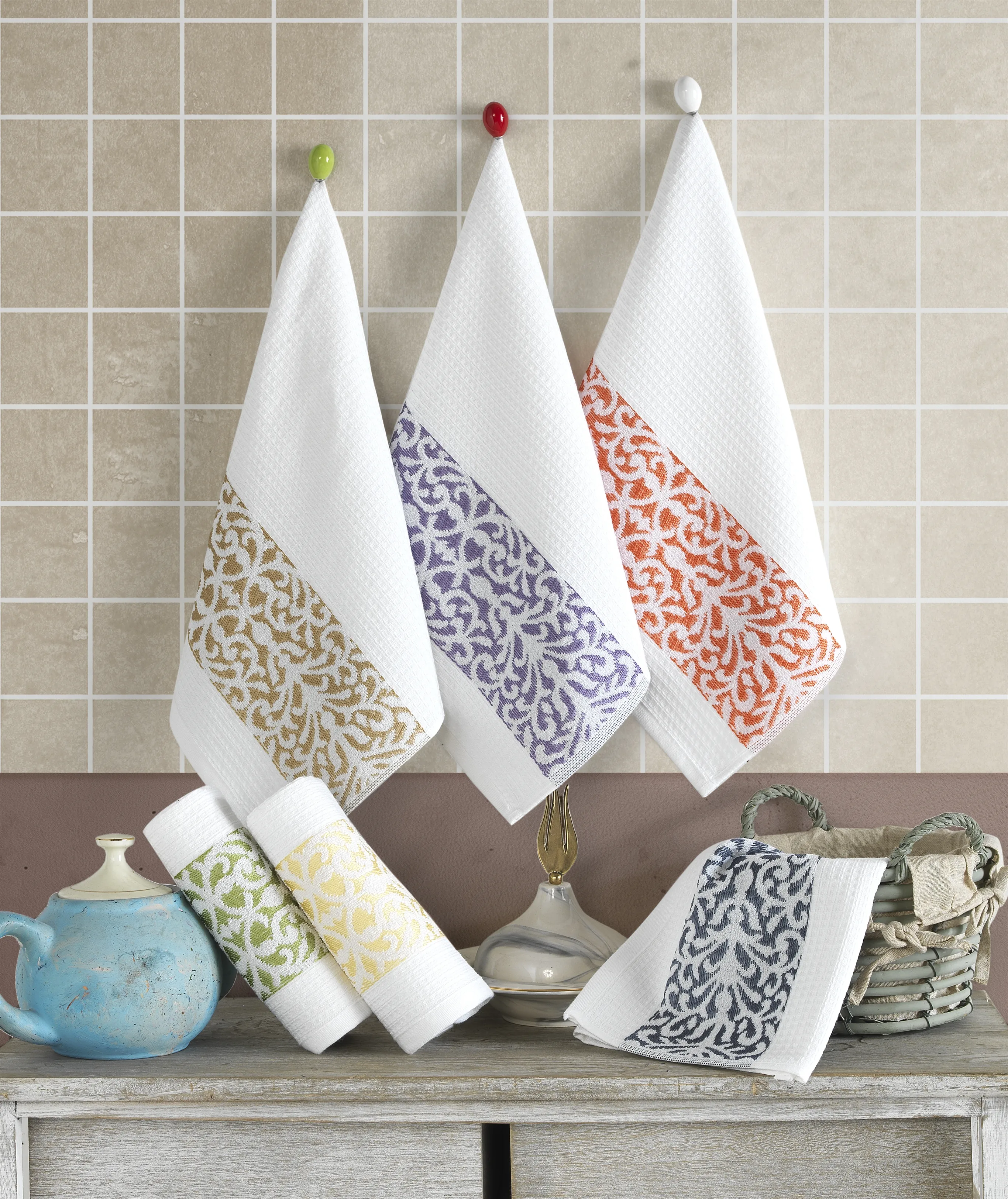 Roma 6’lı Jakarlı Mutfak Peçetesi – %100 Pamuk, Klasik İtalyan Desenli Sofra Bezi, 40x60 cm Lüks ve Emici Mutfak Peçete Seti