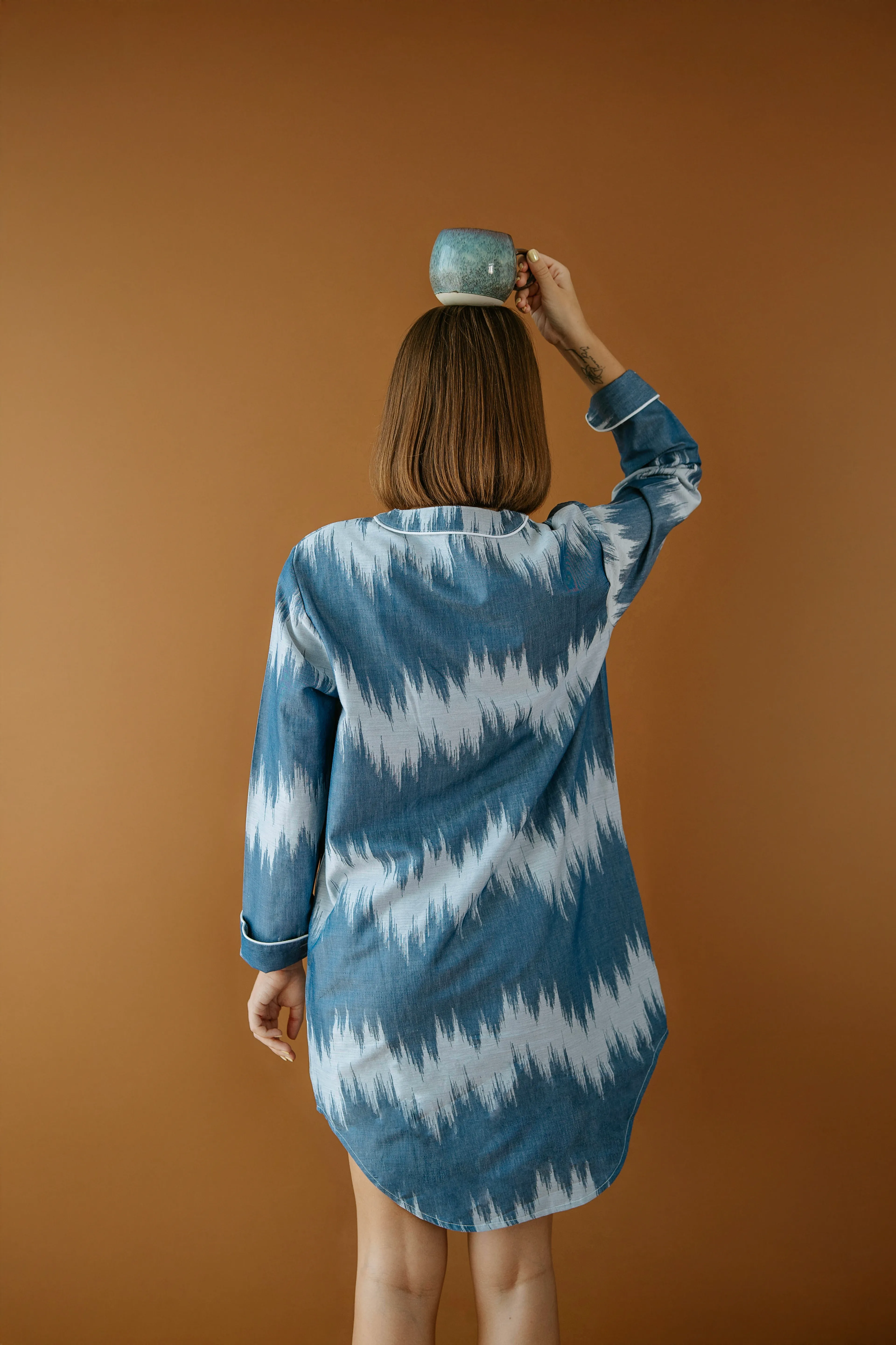 VOLA Jakarlı Saten Gömlek Elbise, %100 Pamuk Saten, Kadın Ev Giyimi, Düğmeli Uzun Gömlek Elbise, Şık Ev Elbisesi, Kadın Giyim