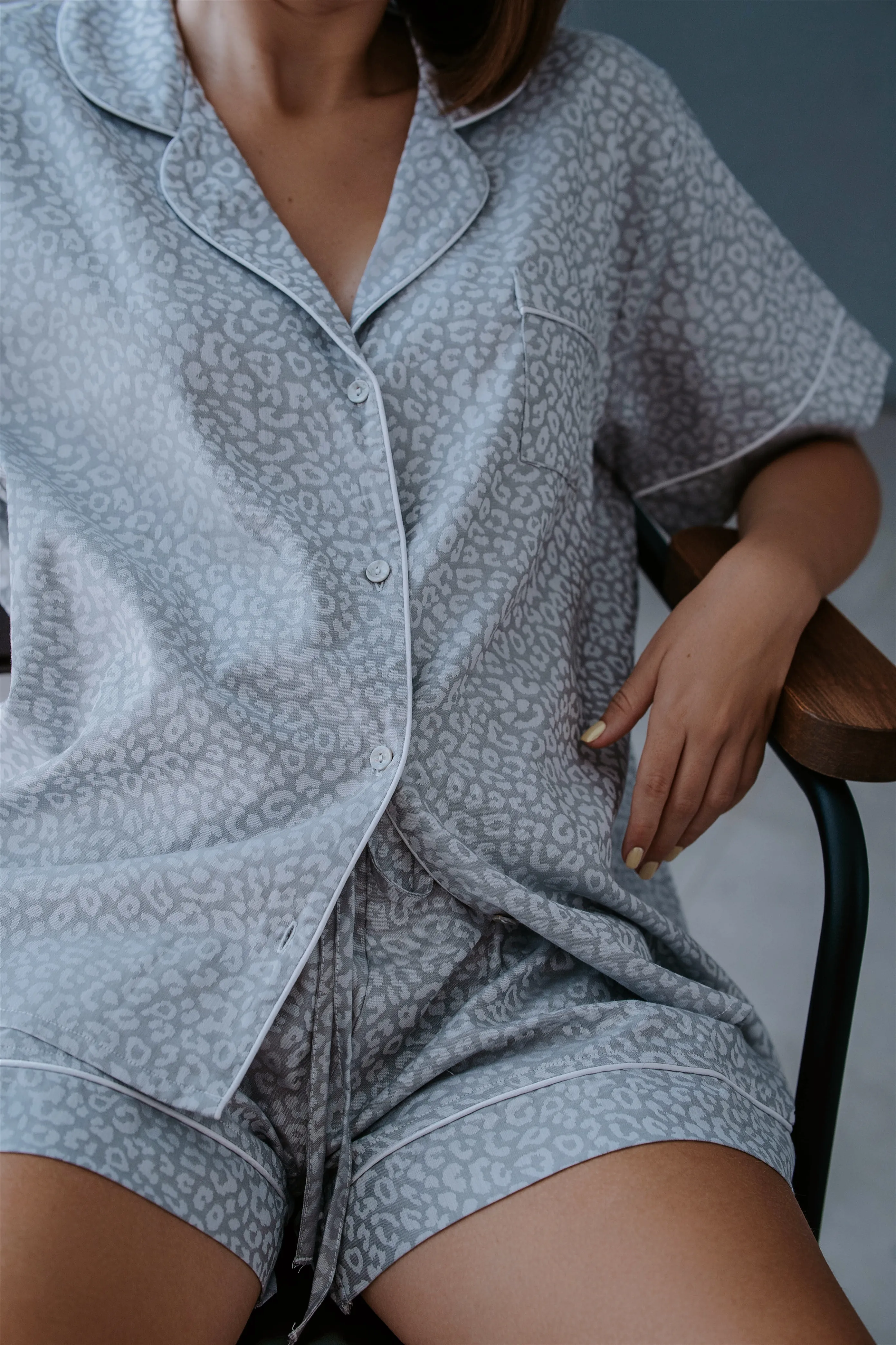 NOA Jakarlı Saten Kısa Kollu Şortlu Pijama Takımı, %100 Pamuk Saten, Kadın Pijama Seti, Pijama Takımı, Kadın Ev Giyimi, Kısa Kollu Şortlu Ev Seti