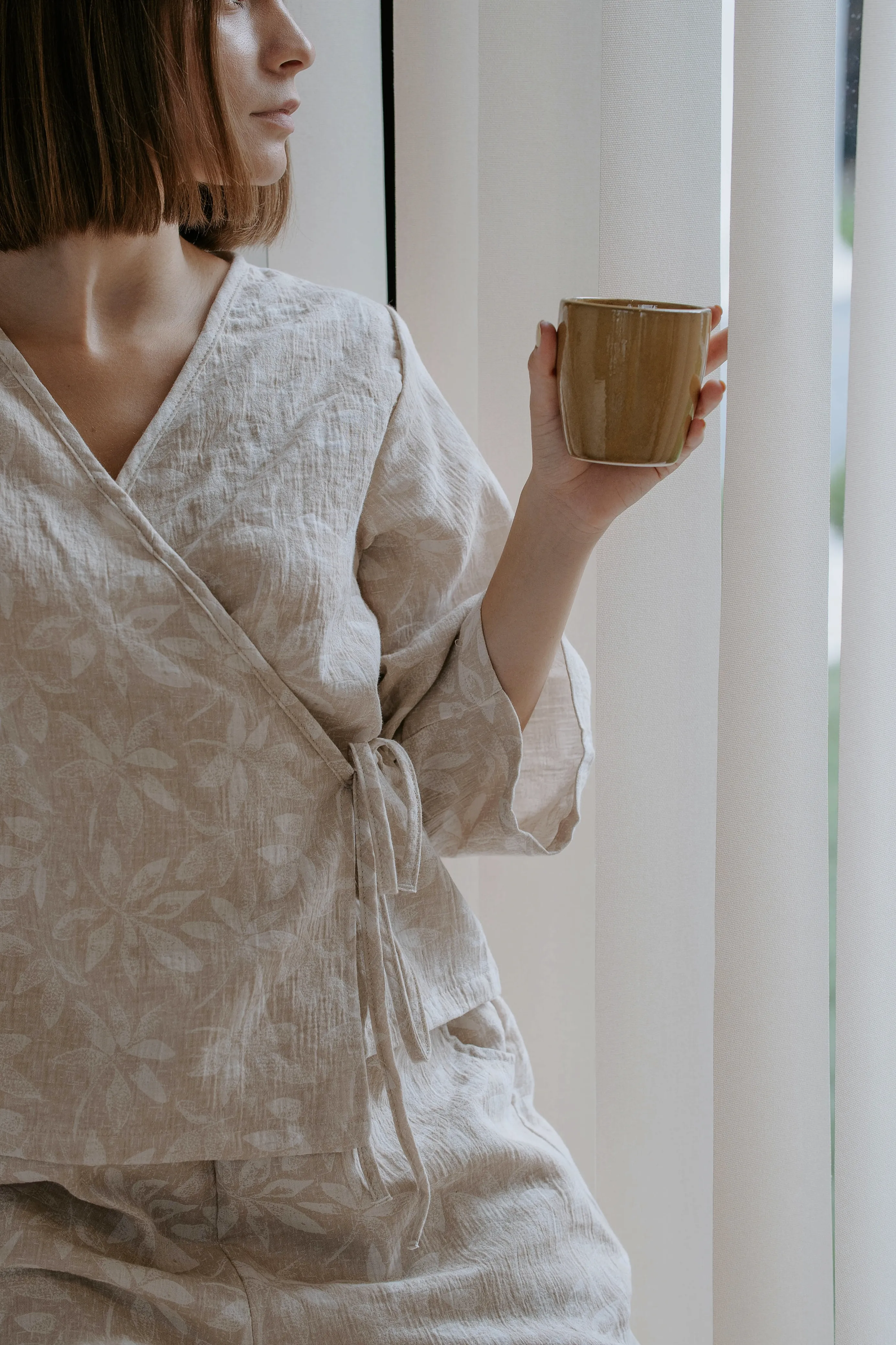 MAY Jakarlı Muslin Anvelop Takım, %100 Pamuk Kadın Ev Giyimi, Rahat ve Şık Günlük Takım, Doğal Muslin Kumaş