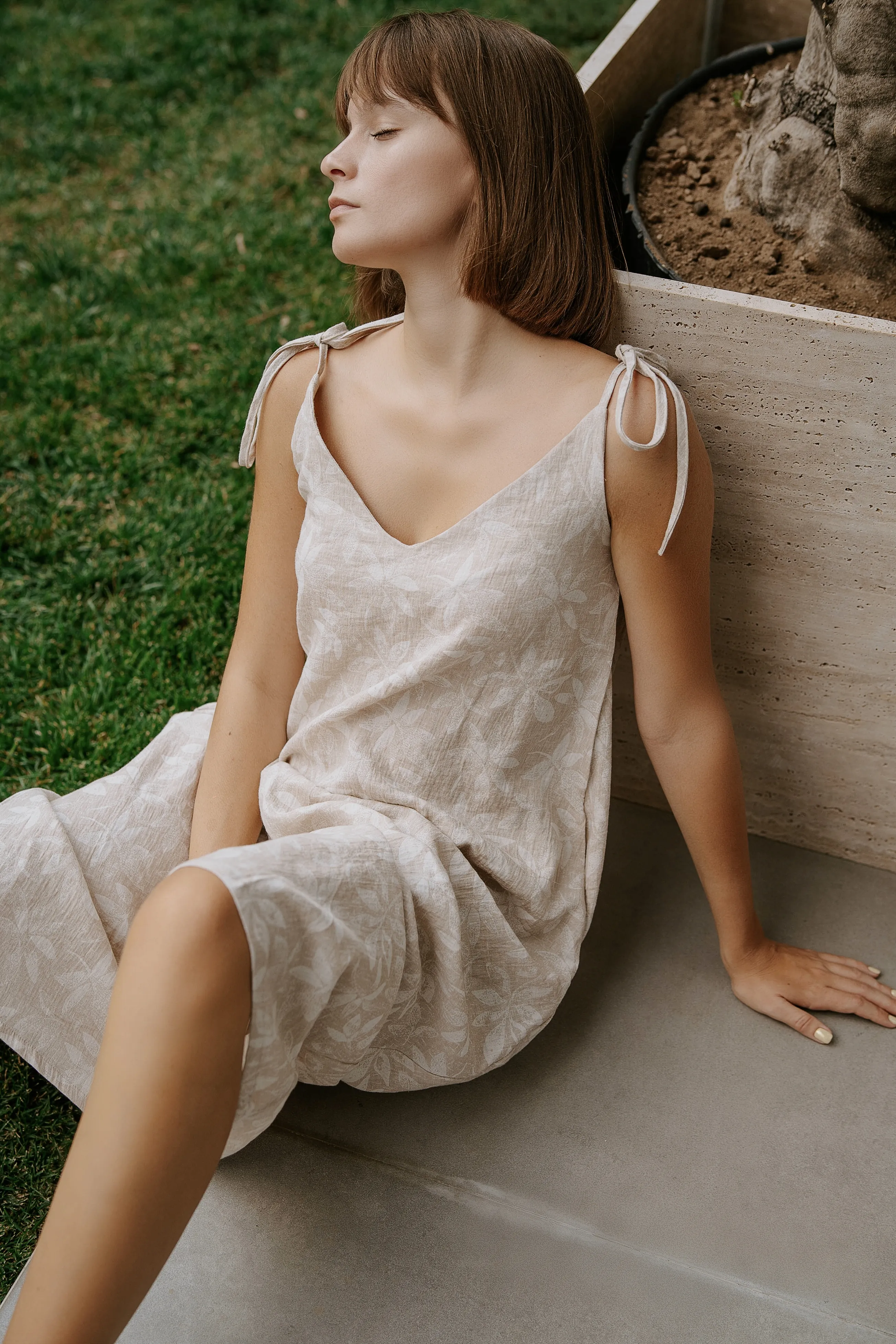 HANNA Jakarlı Muslin İp Askılı Elbise, %100 Pamuk Kadın Elbise, Rahat Ev Giyimi, Yazlık Elbise, Doğal Muslin Kumaş