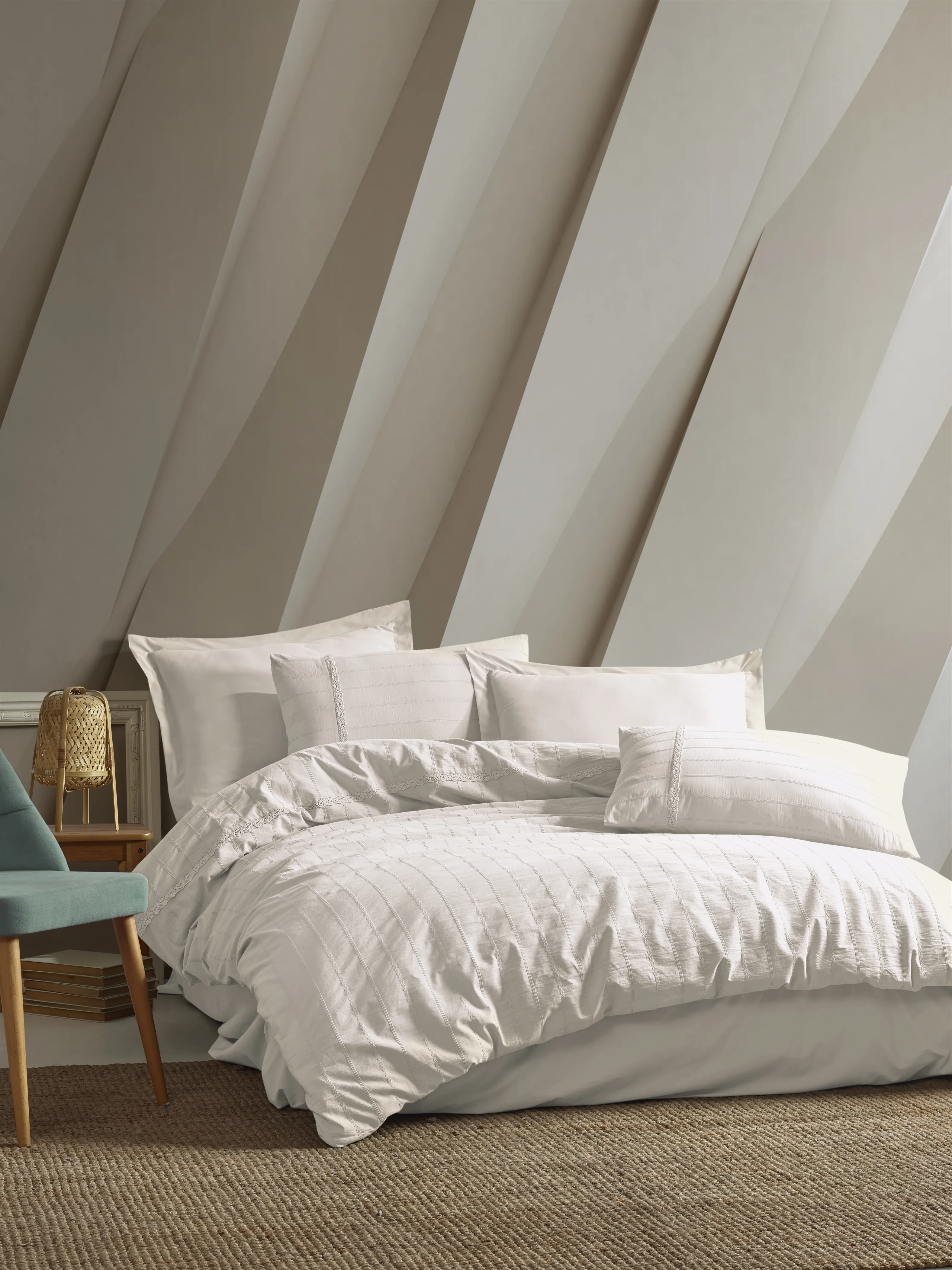 Jasmin Jakarlı Nevresim Takımı – %100 Pamuk, Dantel Detaylı, Jakarlı Dokuma, Pamuklu Lüks Nevresim Seti, Yumuşak ve Şık Uyku Deneyimi