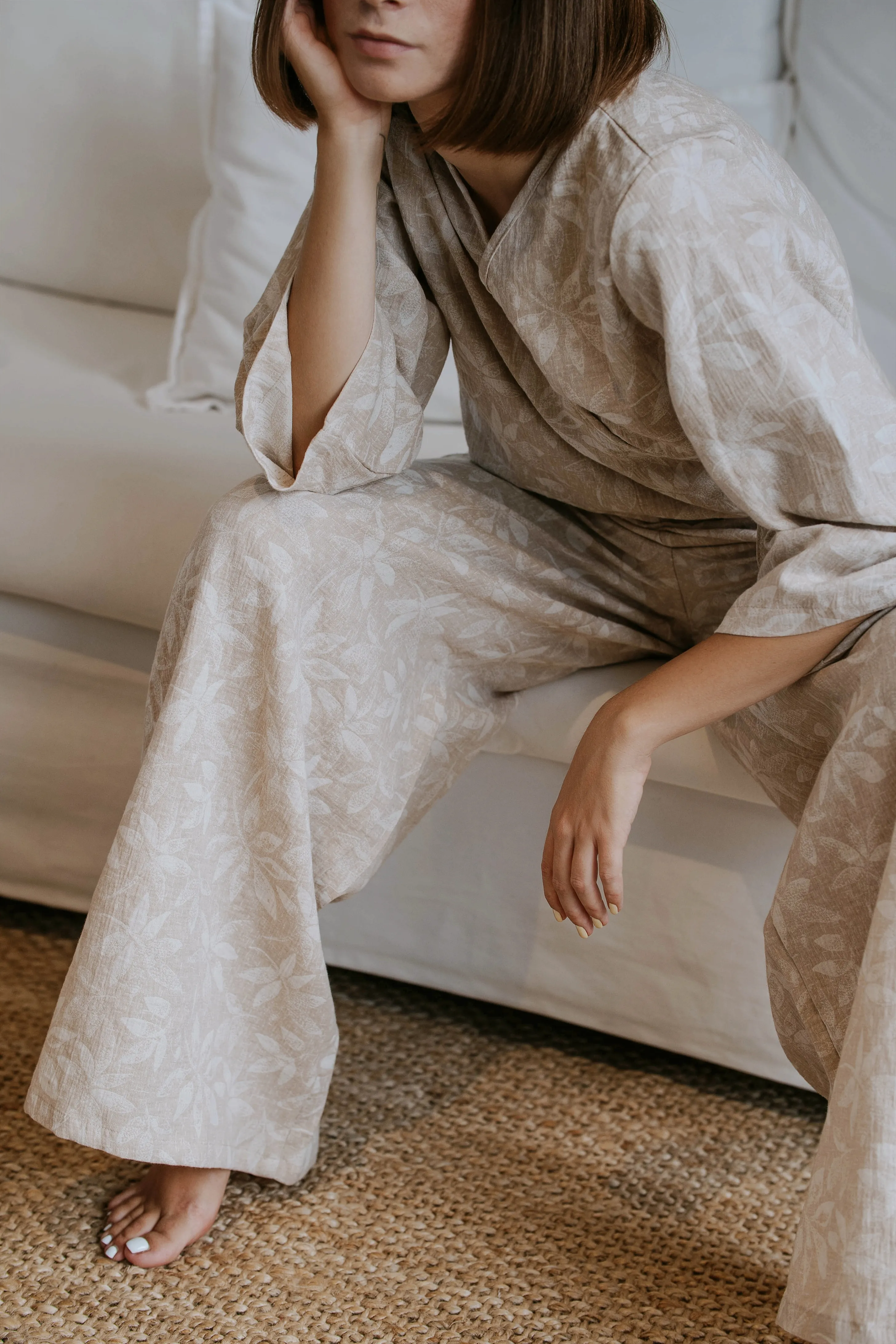 MAY Jakarlı Muslin Anvelop Takım, %100 Pamuk Kadın Ev Giyimi, Rahat ve Şık Günlük Takım, Doğal Muslin Kumaş