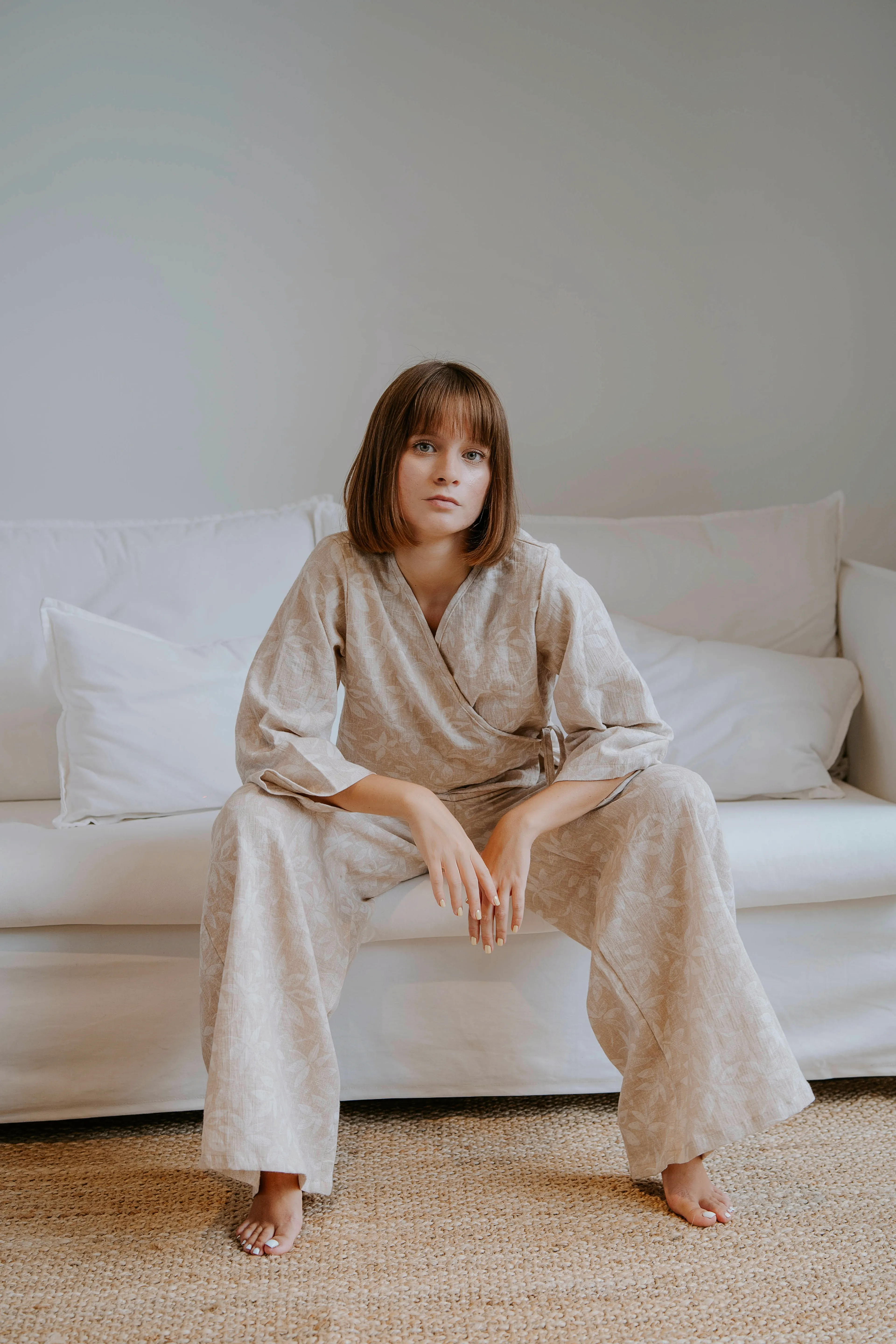 MAY Jakarlı Muslin Anvelop Takım, %100 Pamuk Kadın Ev Giyimi, Rahat ve Şık Günlük Takım, Doğal Muslin Kumaş