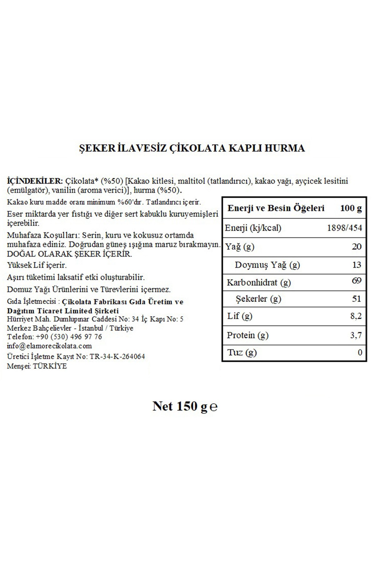 Şeker İlavesiz, Glütensiz, Vegan Hurmalı Bitter Çikolata - Siyah Yuvarlak Metal Kutu, 150 gr