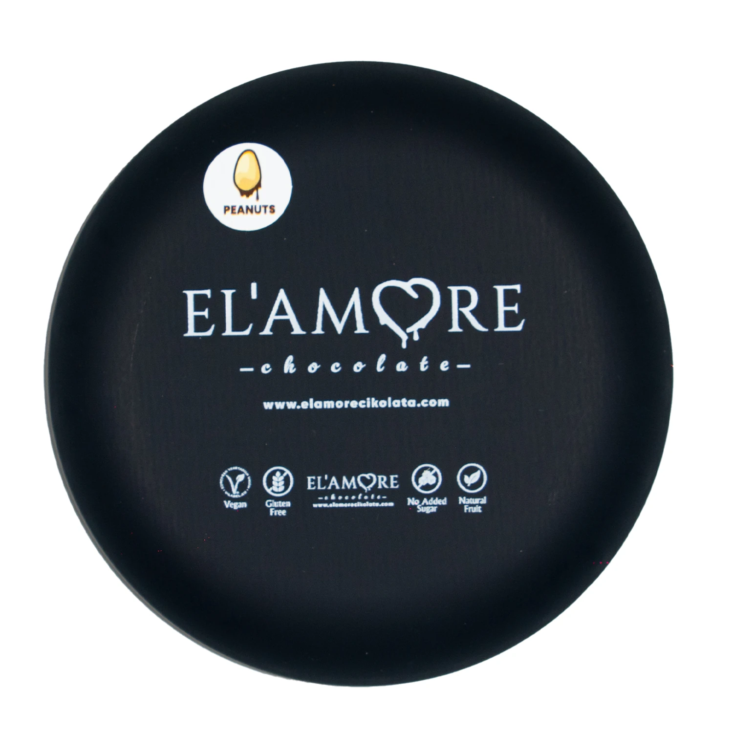 Şeker İlavesiz, Glütensiz, Vegan Yer Fıstıklı Bitter Çikolata - Siyah Yuvarlak Metal Kutu, 150 gr