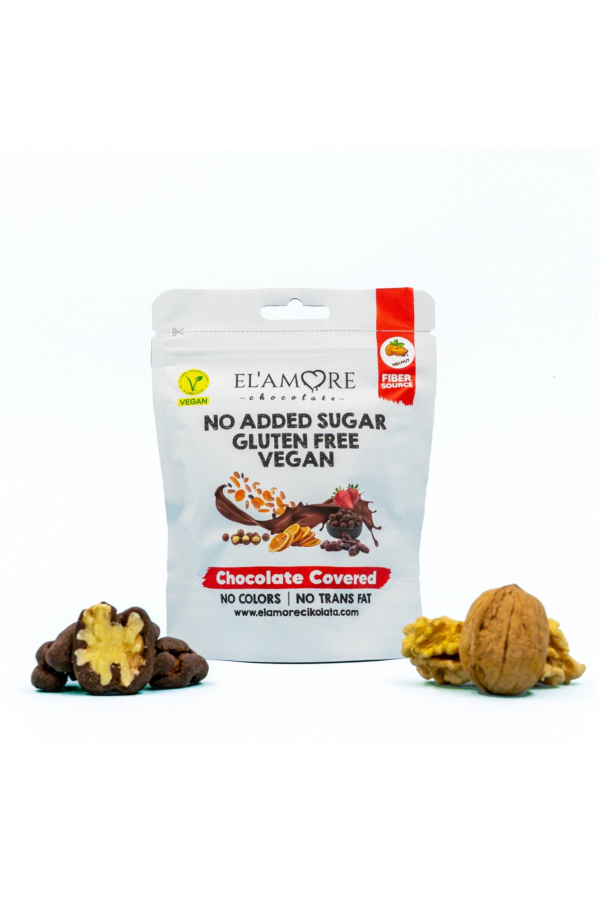 Şeker İlavesiz, Glütensiz, Vegan Cevizli Bitter Çikolata - Doypack 50 gr