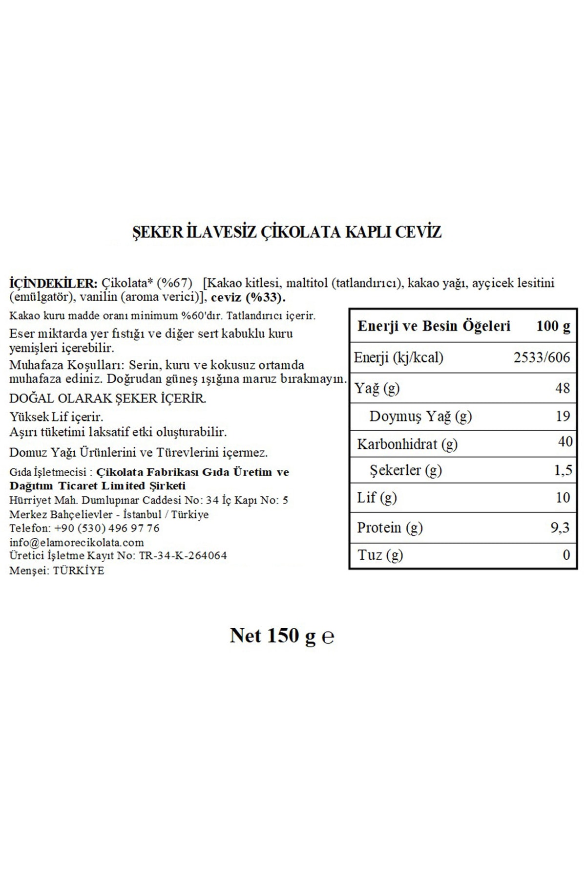 Şeker İlavesiz, Glütensiz, Vegan Cevizli Bitter Çikolata - Küçük Kare Metal Kutu, 150 gr