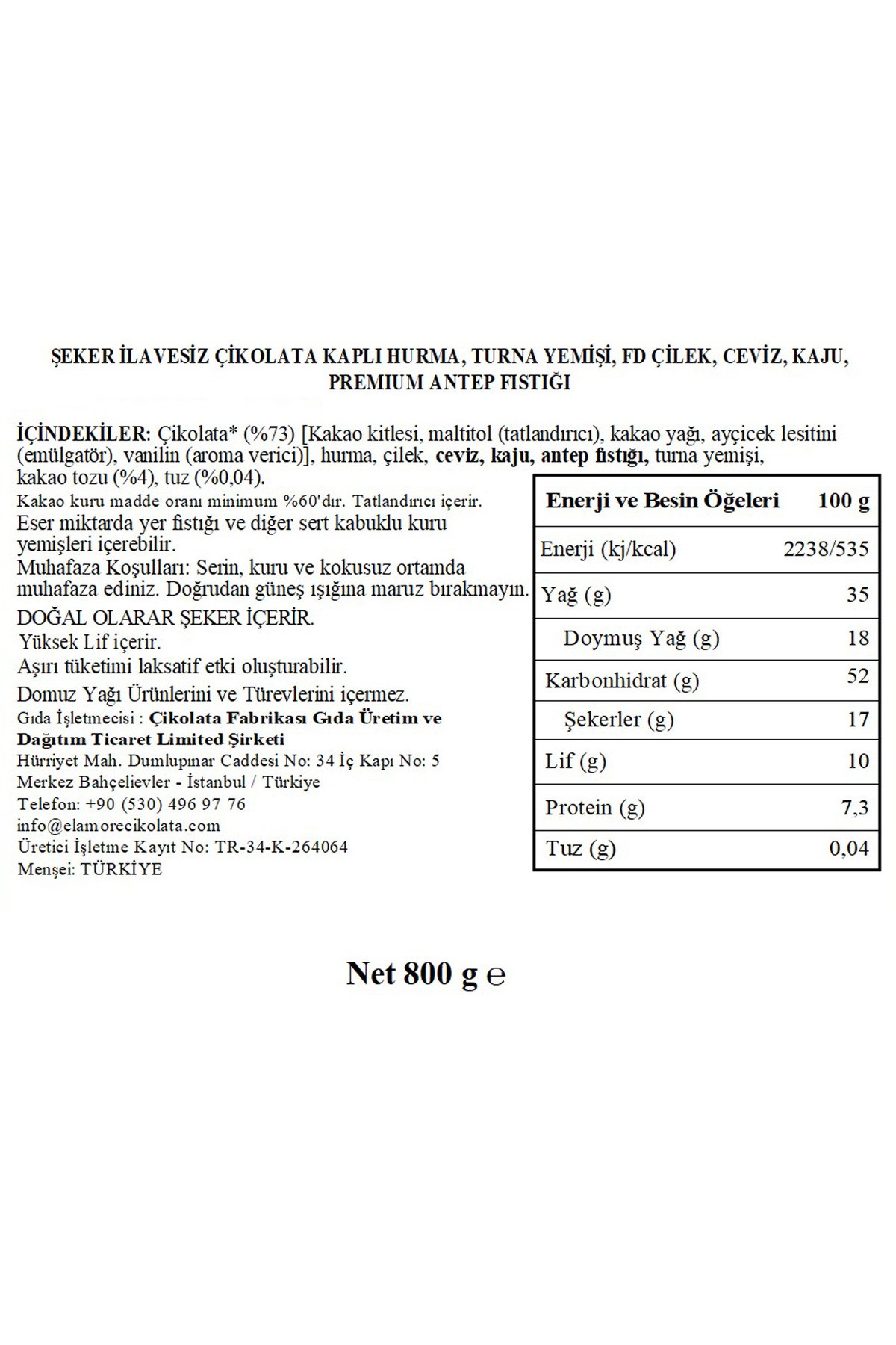 Şeker İlavesiz, Glütensiz, Vegan Mix Bitter Çikolata - Mega Metal Kutu, 800 gr
