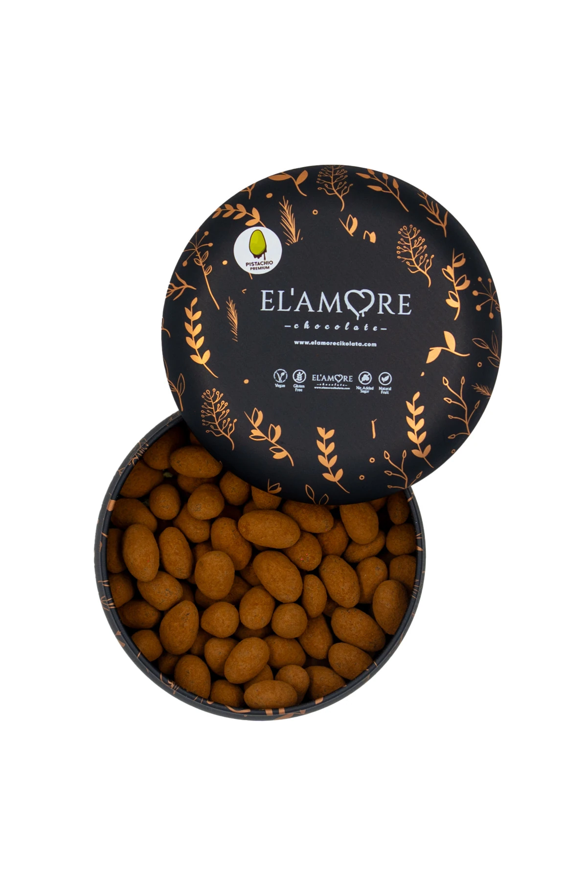 Şeker İlavesiz, Glütensiz, Vegan Premium Antep Fıstıklı Bitter Çikolata - İşlemeli Metal Kutu, 150 g