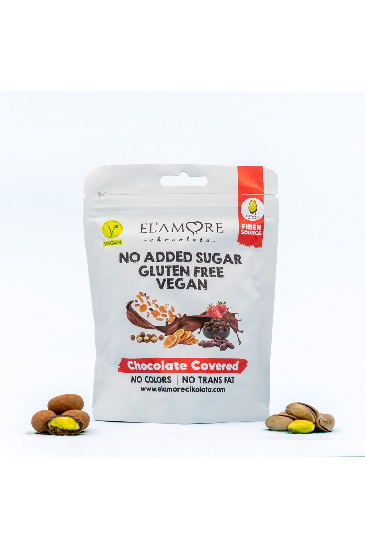 Şeker İlavesiz, Glütensiz, Vegan Premium Antep Fıstıklı Bitter Çikolata - Doypack 50 gr