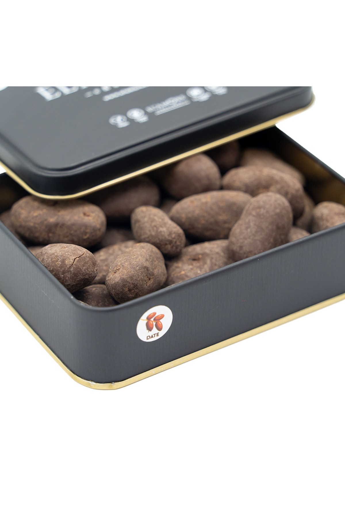 Şeker İlavesiz, Glütensiz, Vegan Hurmalı Bitter Çikolata - Küçük Kare Metal Kutu, 150 gr