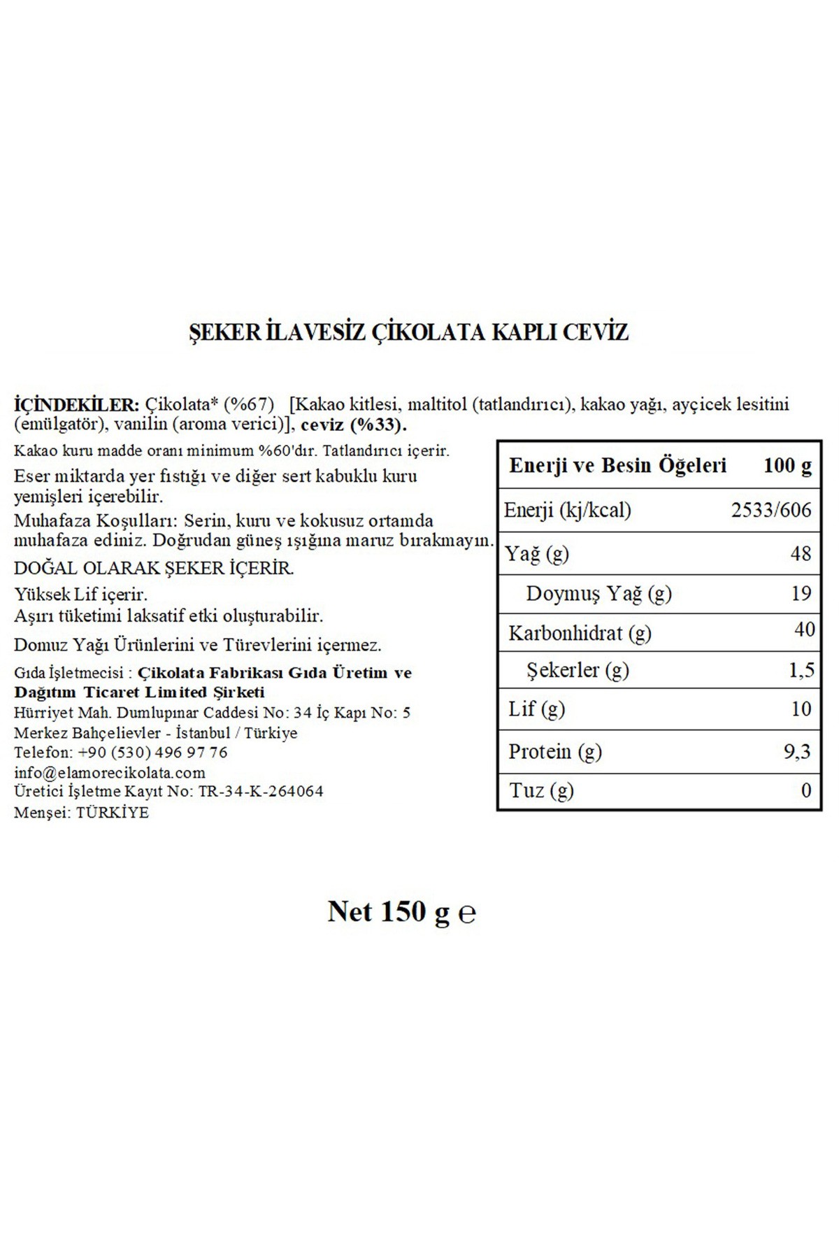 Şeker İlavesiz, Glütensiz, Vegan Cevizli Bitter Çikolata - Siyah Yuvarlak Metal Kutu, 150 gr