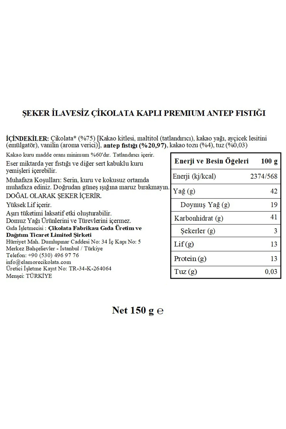 Şeker İlavesiz, Glütensiz, Vegan Premium Antep Fıstıklı Bitter Çikolata - İşlemeli Metal Kutu, 150 g