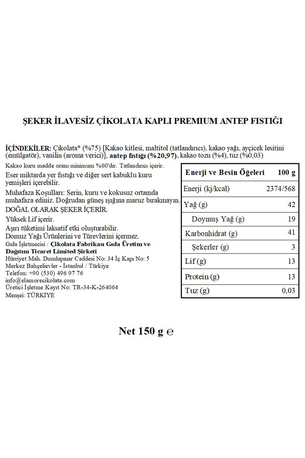 Şeker İlavesiz, Glütensiz, Vegan Premium Antep Fıstıklı Bitter Çikolata - Küçük Kare Kutu, 150 gr