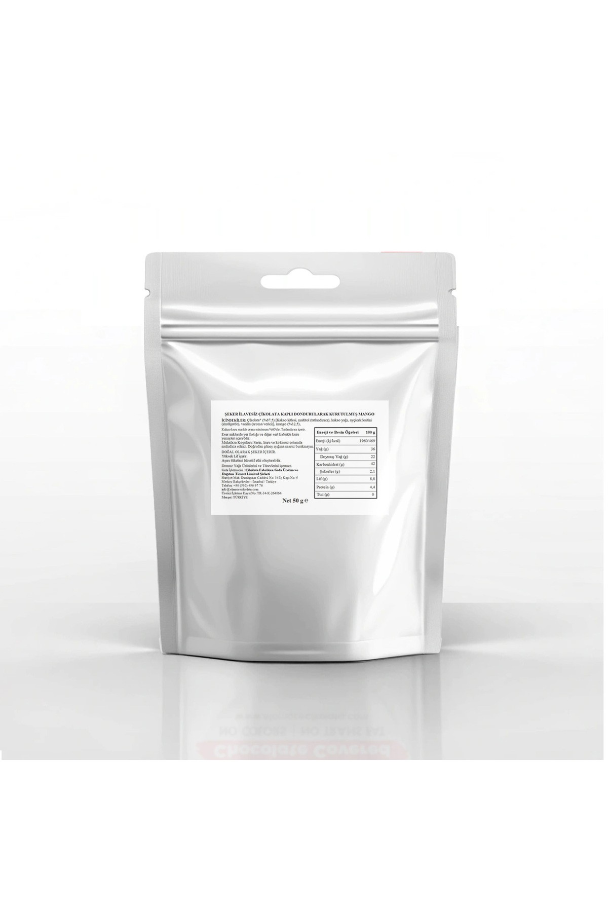 Şeker İlavesiz, Glütensiz, Vegan Freeze Dried Mangolu Bitter Çikolata - Doypack 50 gr
