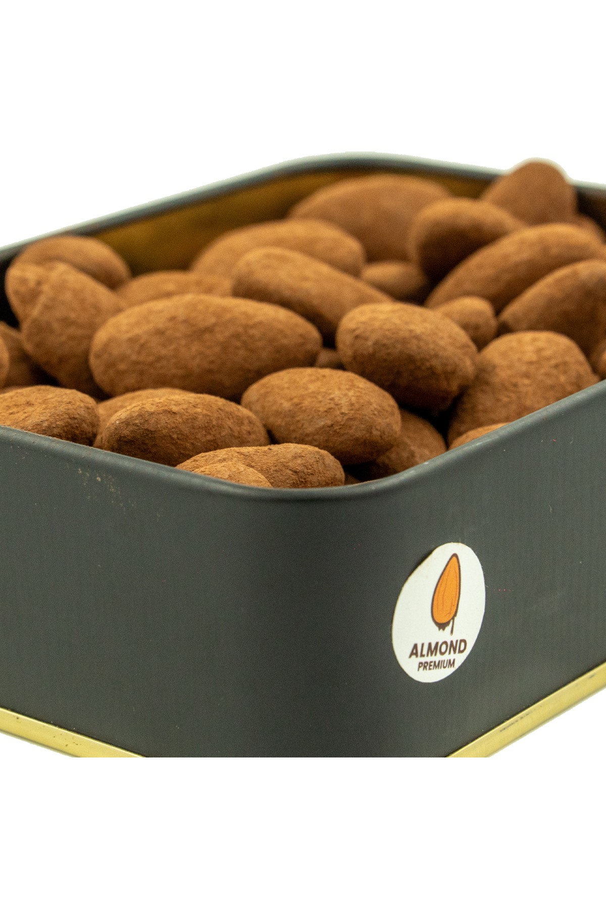 Şeker İlavesiz, Glütensiz, Vegan Premium Bademli Bitter Çikolata - Küçük Kare Metal Kutu, 150 gr