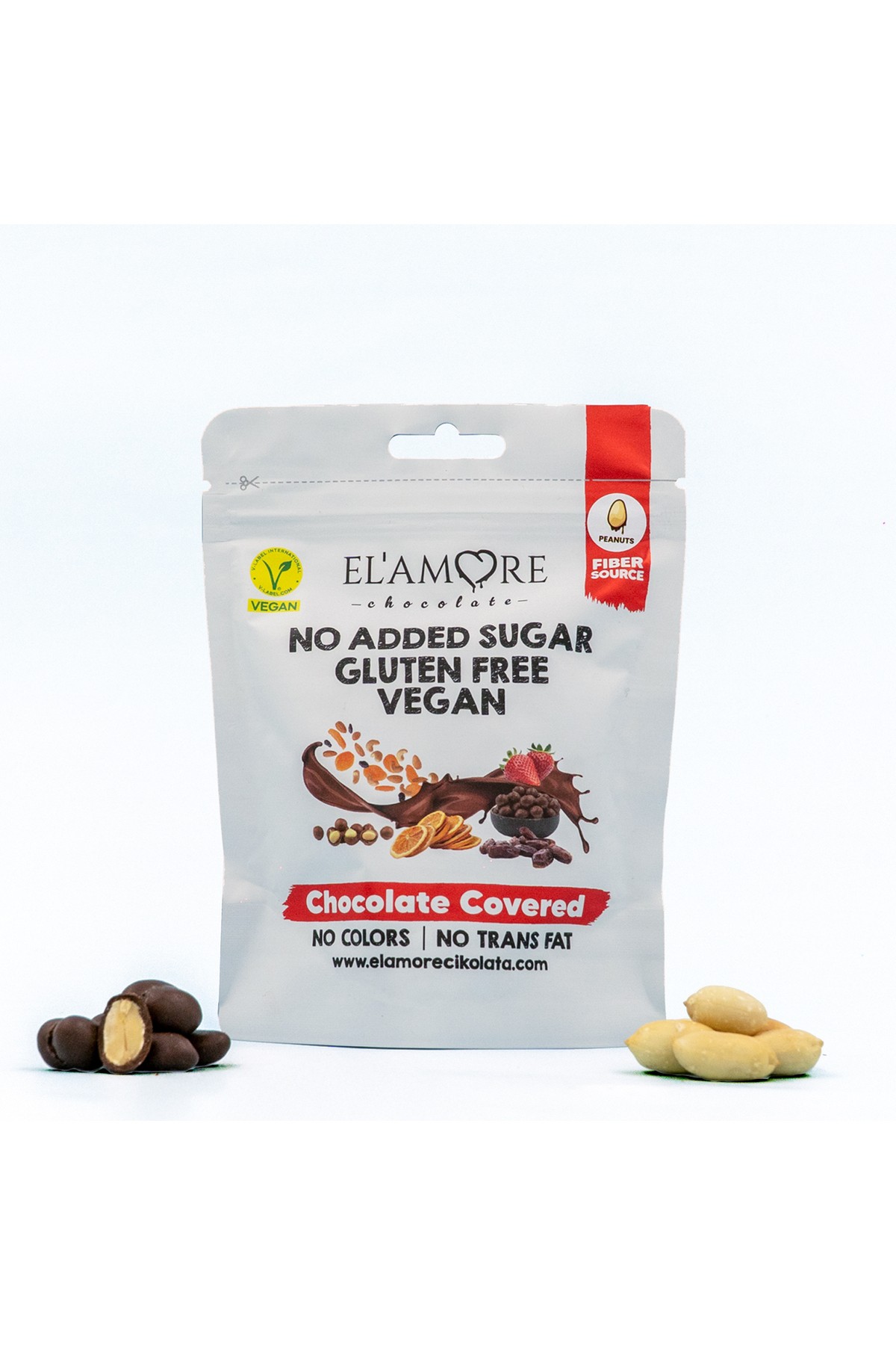 Şeker İlavesiz, Glütensiz, Vegan Yer Fıstıklı Bitter Çikolata - Doypack 50 gr