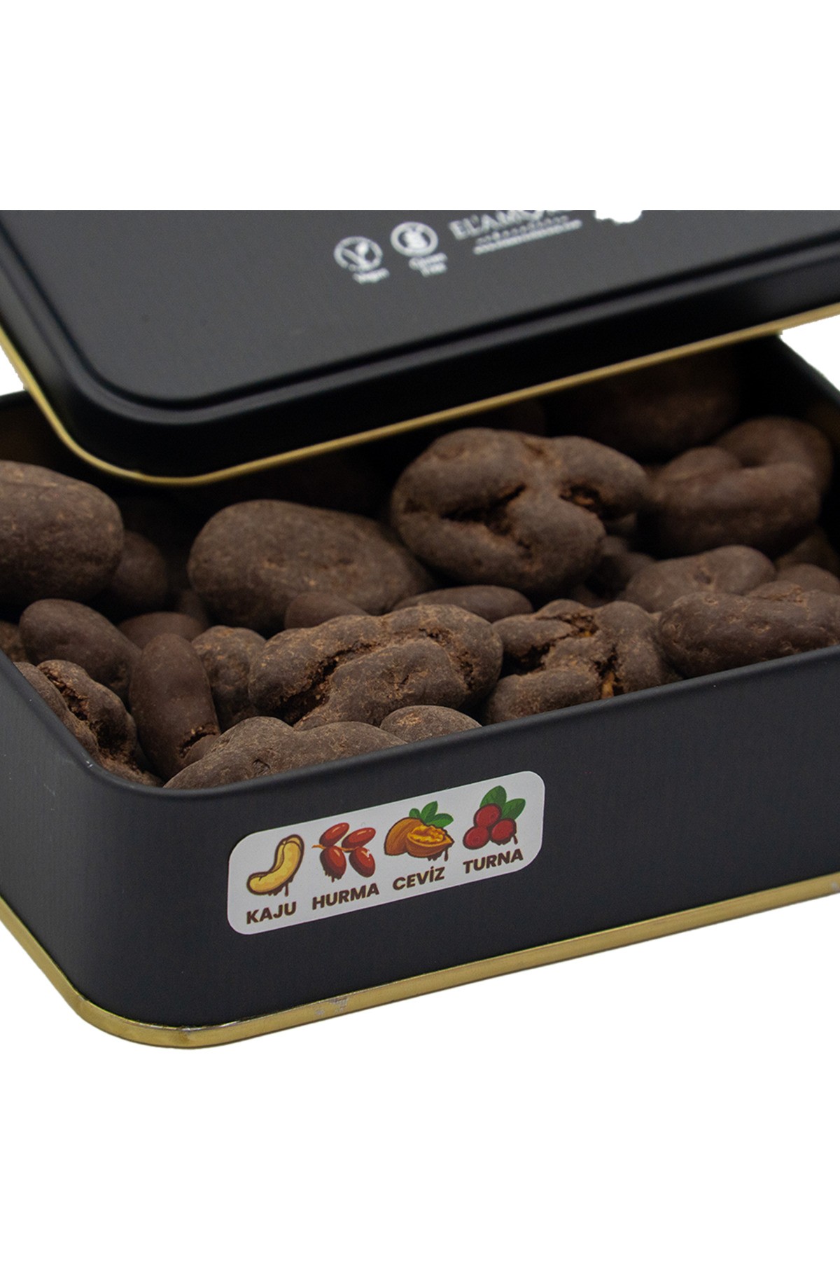 Şeker İlavesiz, Glütensiz, Vegan Mix Bitter Çikolata - Küçük Kare Metal Kutu, 150 gr