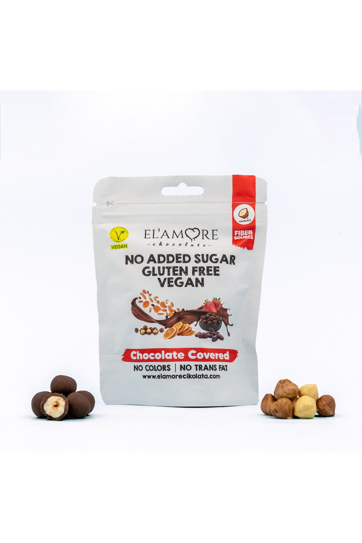 Şeker İlavesiz, Glütensiz, Vegan Fındıklı Bitter Çikolata - Doypack 50 gr