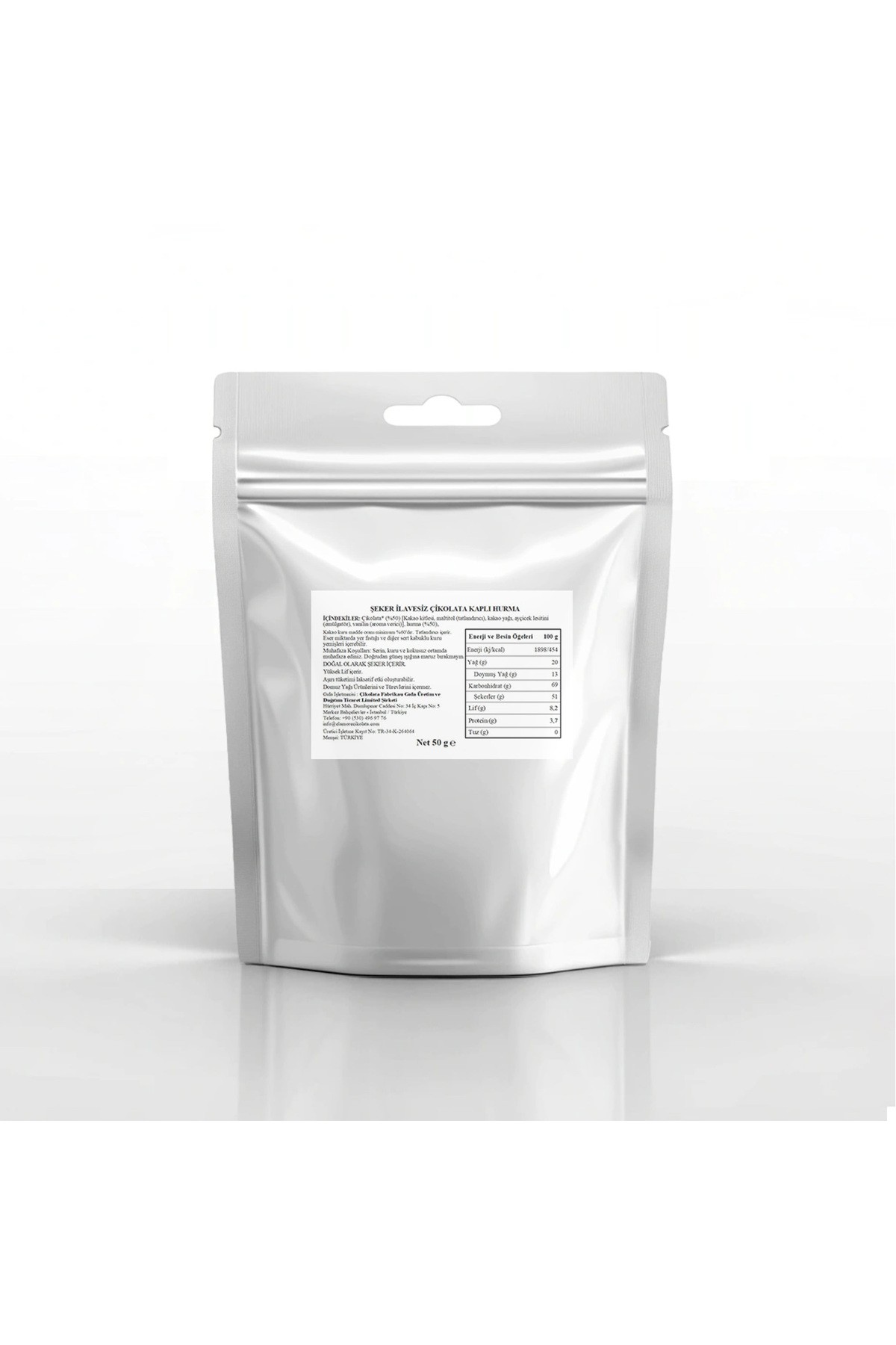 Şeker İlavesiz, Glütensiz, Vegan Hurmalı Bitter Çikolata - Doypack 50 gr