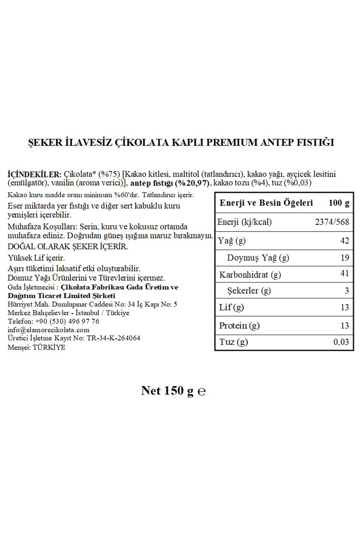 Şeker İlavesiz, Glütensiz, Vegan Premium Antep Fıstıklı Bitter Çikolata - Siyah Yuvarlak Kutu, 150 g