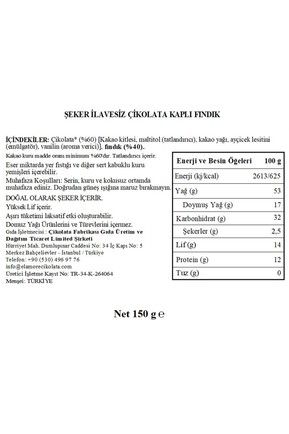 Şeker İlavesiz, Glütensiz, Vegan Fındıklı Bitter Çikolata - Küçük Kare Metal Kutu, 150 gr