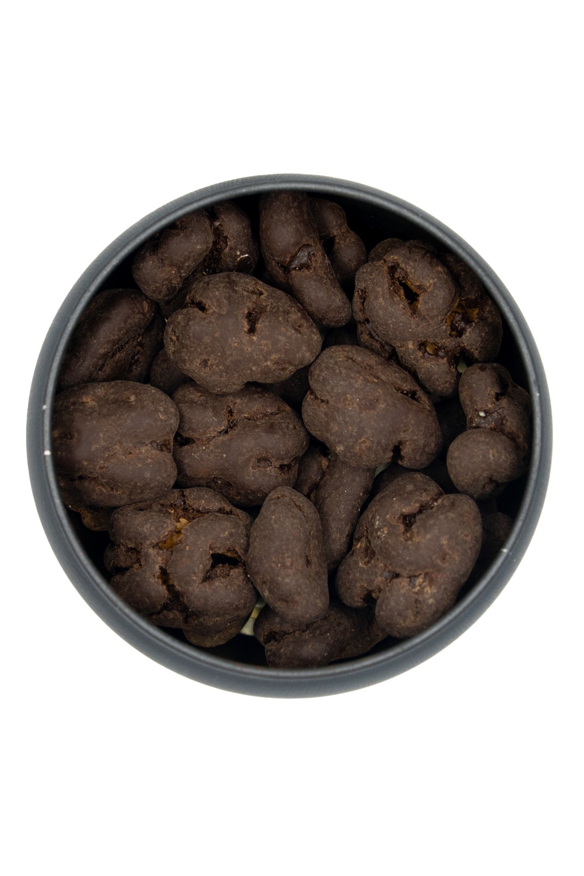 Şeker İlavesiz, Glütensiz, Vegan Cevizli Bitter Çikolata - Siyah Yuvarlak Metal Kutu, 150 gr