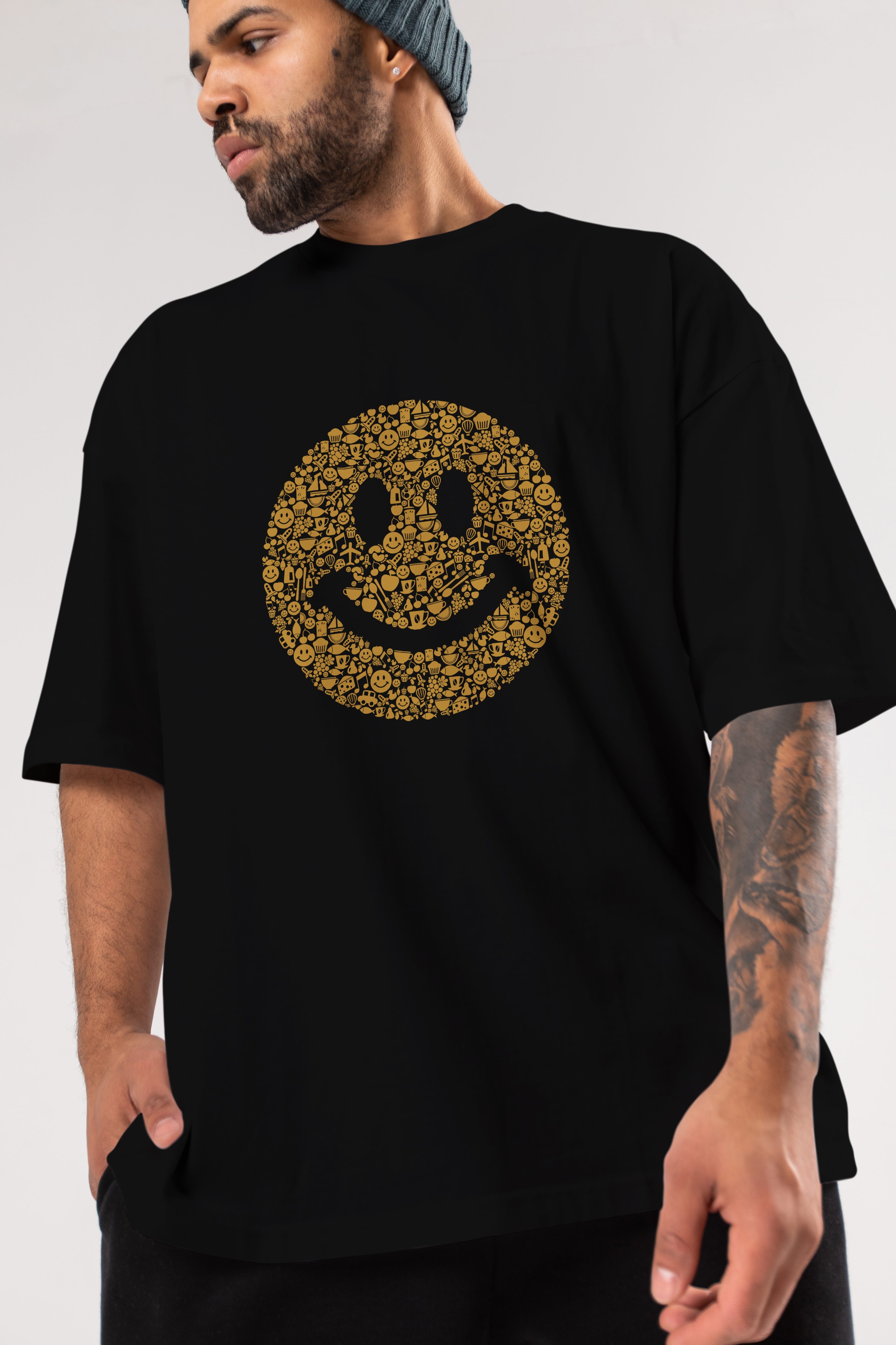 Smiley Ön Baskılı Oversize t-shirt %100 pamuk Erkek Kadın Unisex