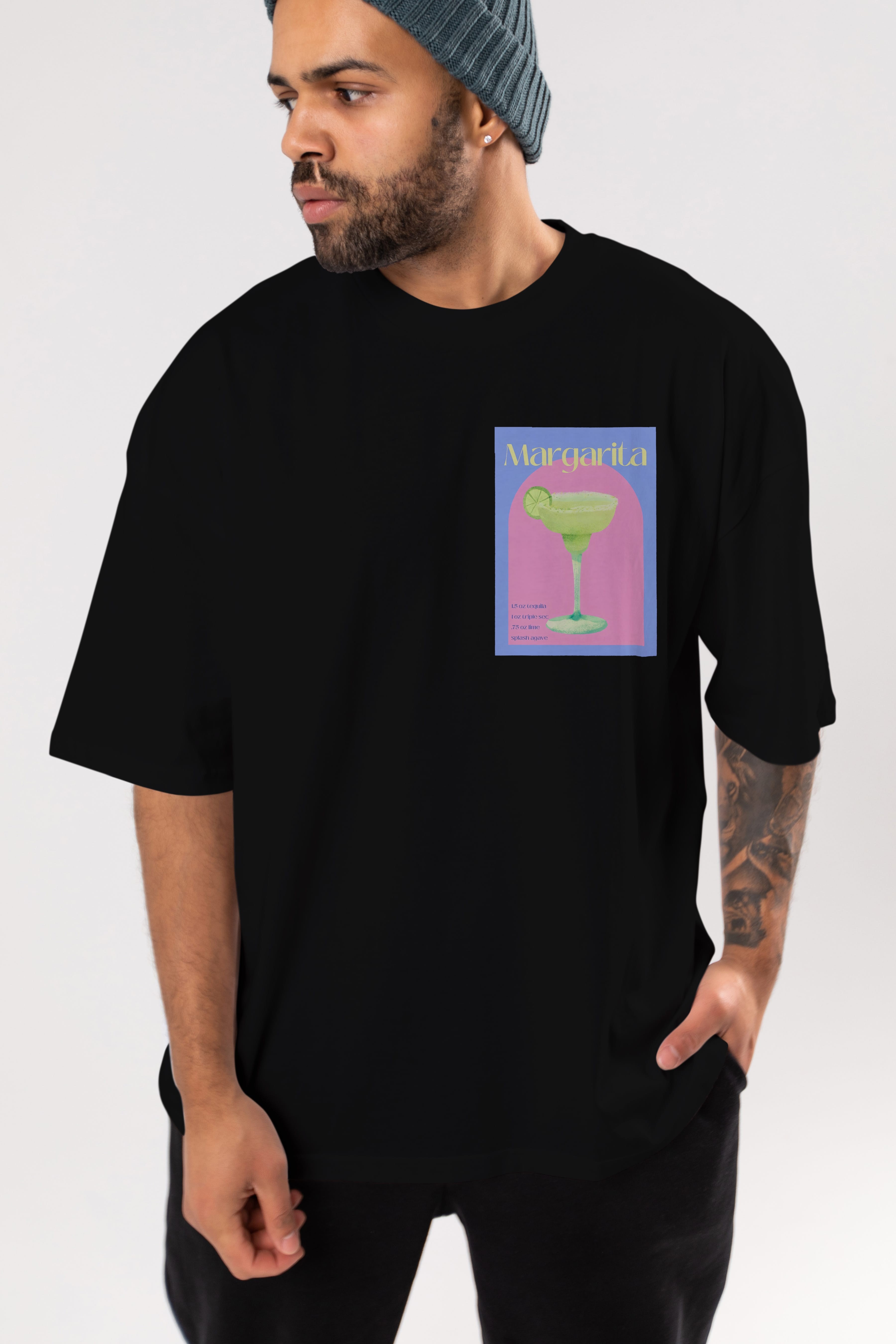 Margarita 6 Ön Sol Baskılı Oversize t-shirt Erkek Kadın Unisex %100 Pamuk Bisiklet Yaka tişort