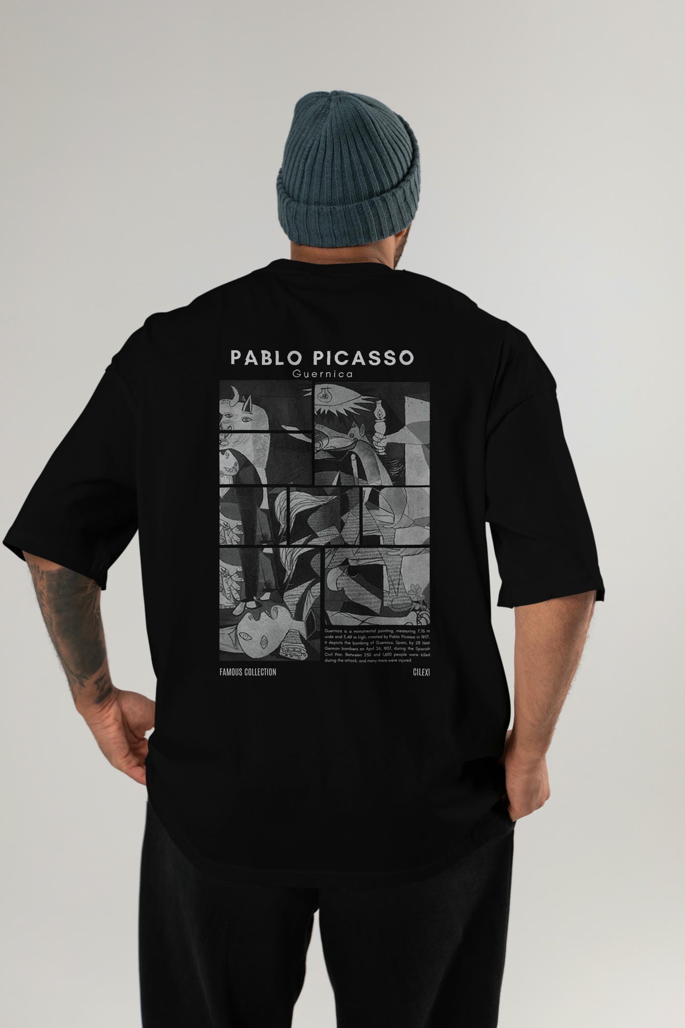 Pablo Picasso Guernica Arka Baskılı Oversize t-shirt Erkek Kadın Bisiklet Yaka Pamuk tişort