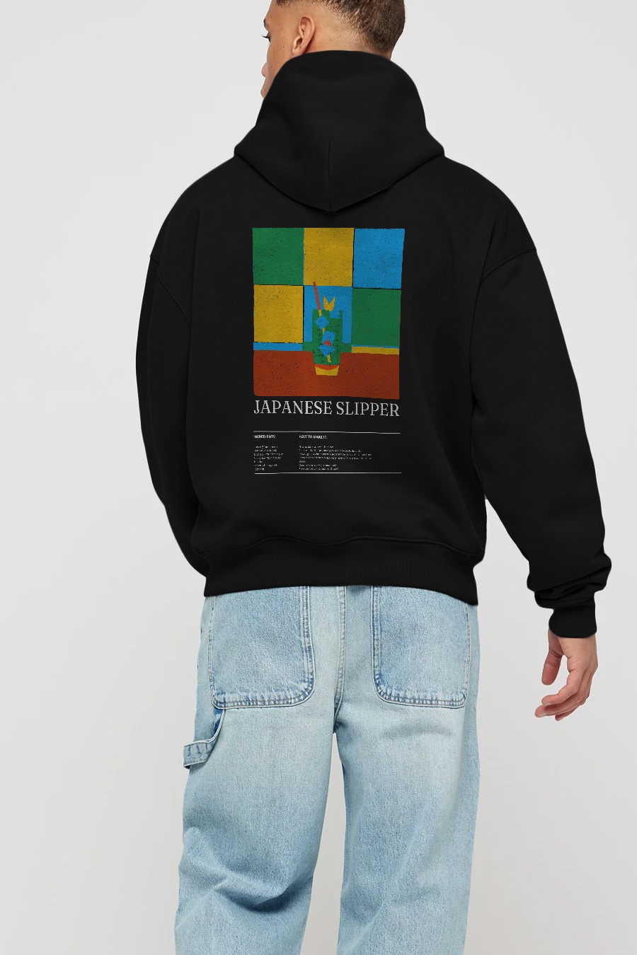 Japanese Slipper Kokteyl Arka Baskılı Hoodie Oversize Kapüşonlu Sweatshirt Erkek Kadın