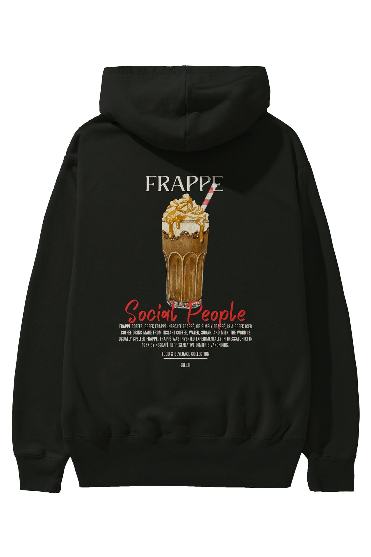 Frappe Kokteyl Arka Baskılı Hoodie Oversize Kapüşonlu Sweatshirt Erkek Kadın