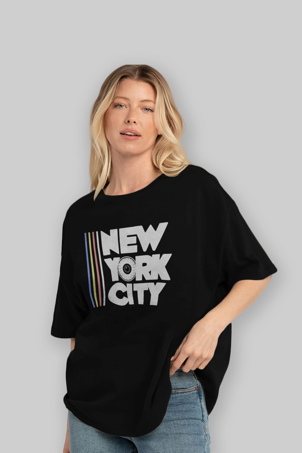 New York City Style Ön Baskılı Oversize t-shirt Erkek Kadın Unisex