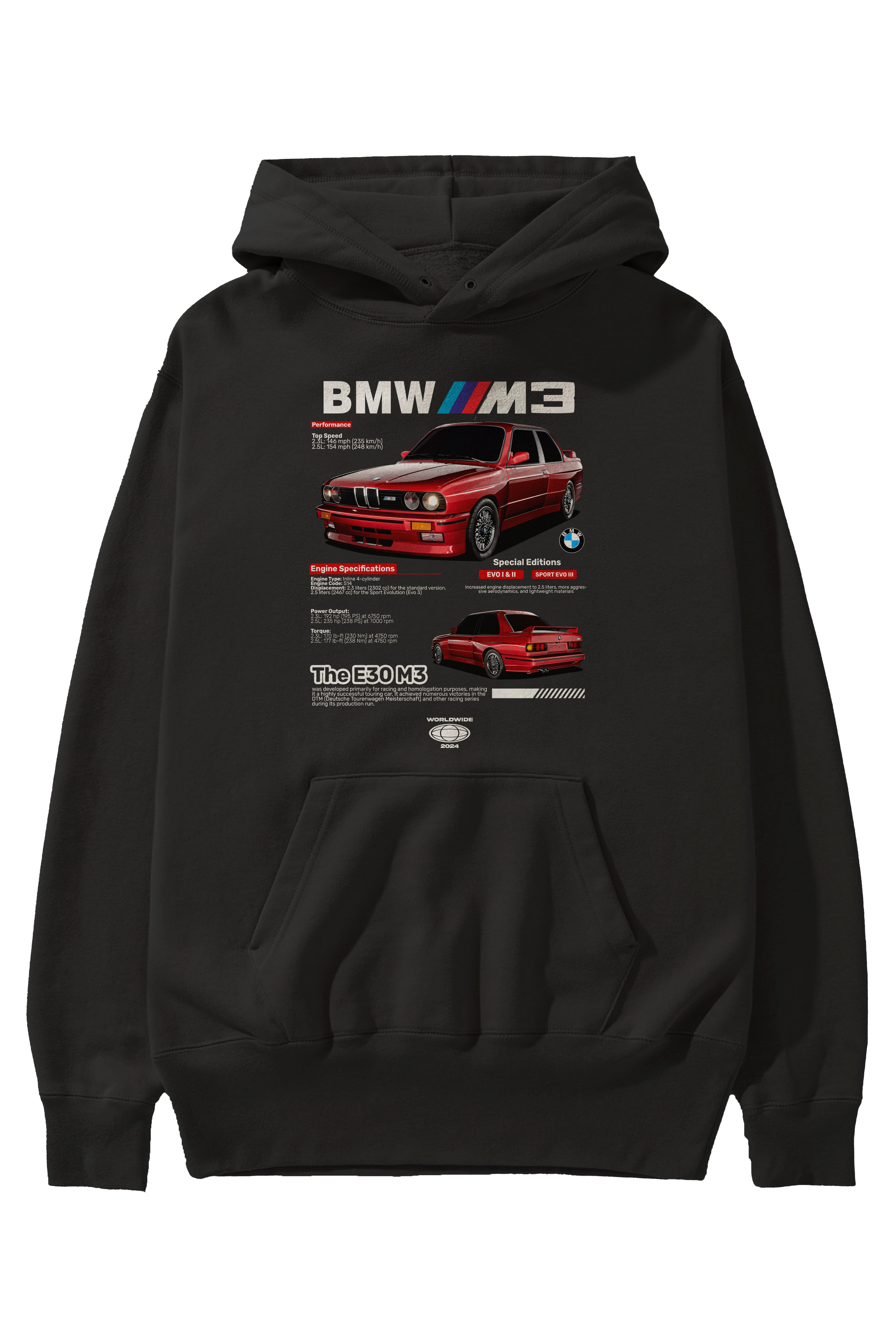 BMW E30 M3 Ön Baskılı Hoodie Oversize Kapüşonlu Sweatshirt Erkek Kadın Unisex