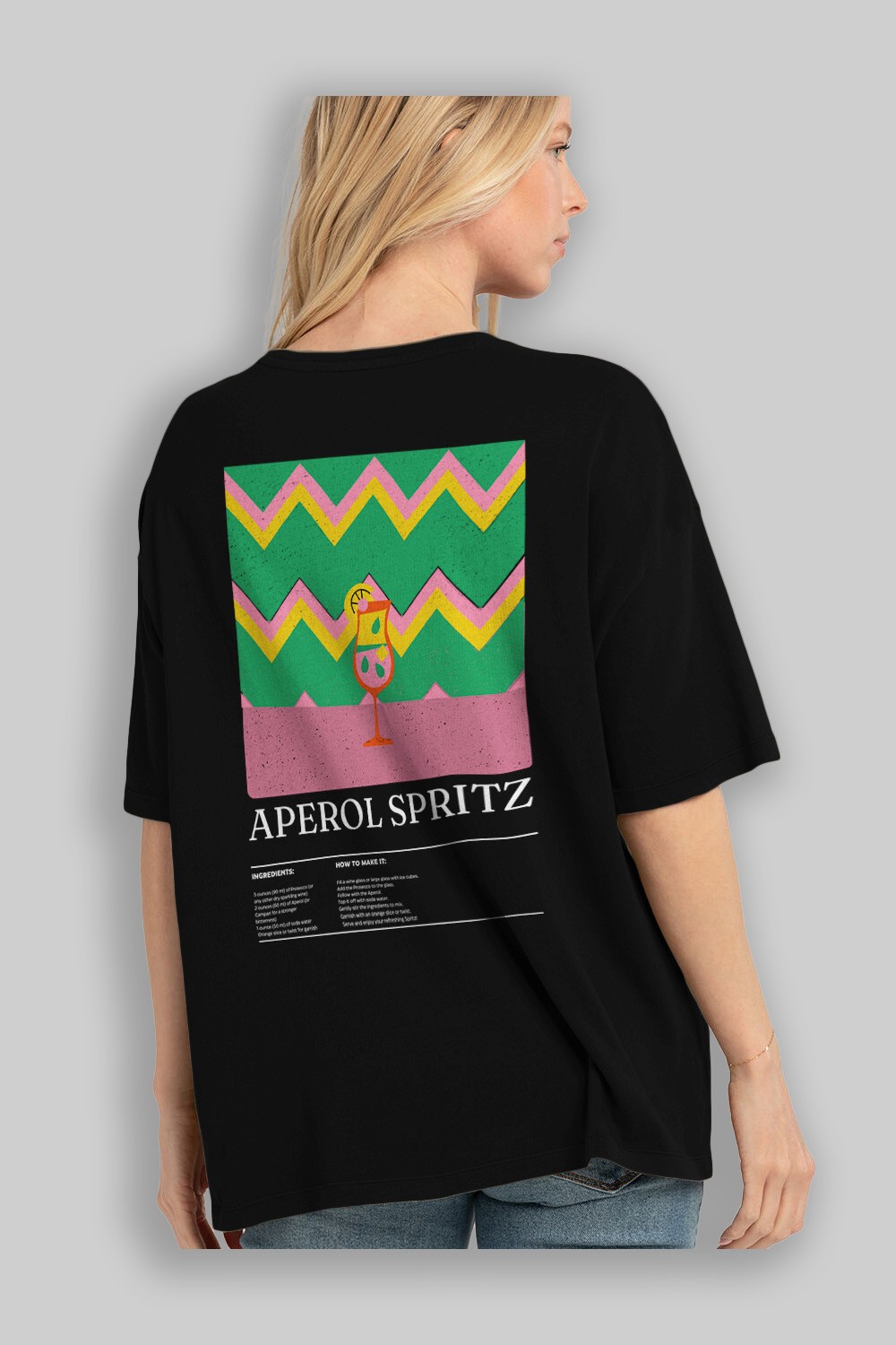 Aperol Spritz Kokteyl Serisi Arka Baskılı Oversize t-shirt Erkek Kadın %100 Pamuk Bisiklet Yaka tişort