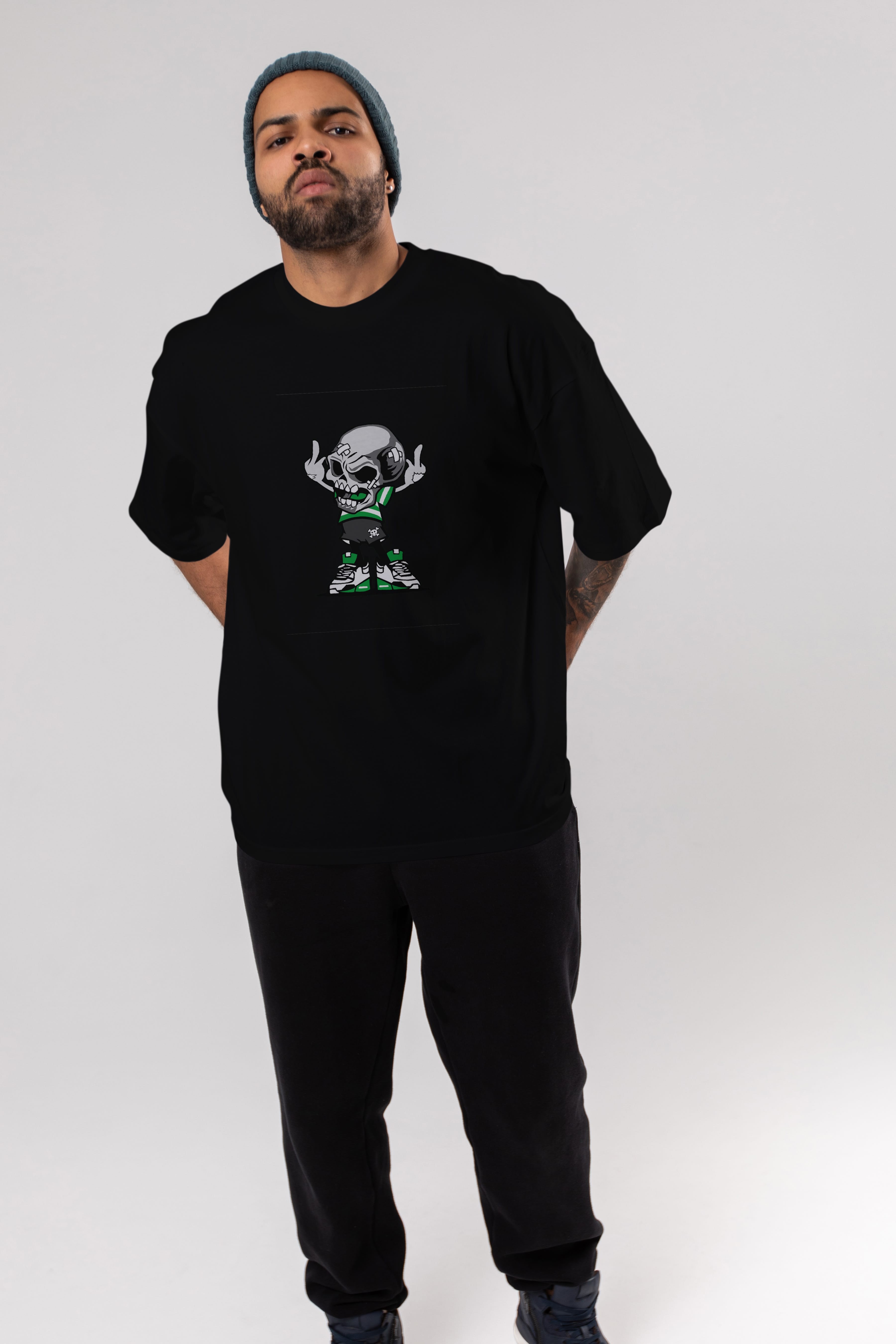 Skull F Hand Ön Baskılı Oversize t-shirt Erkek Kadın Unisex %100 Pamuk tişort