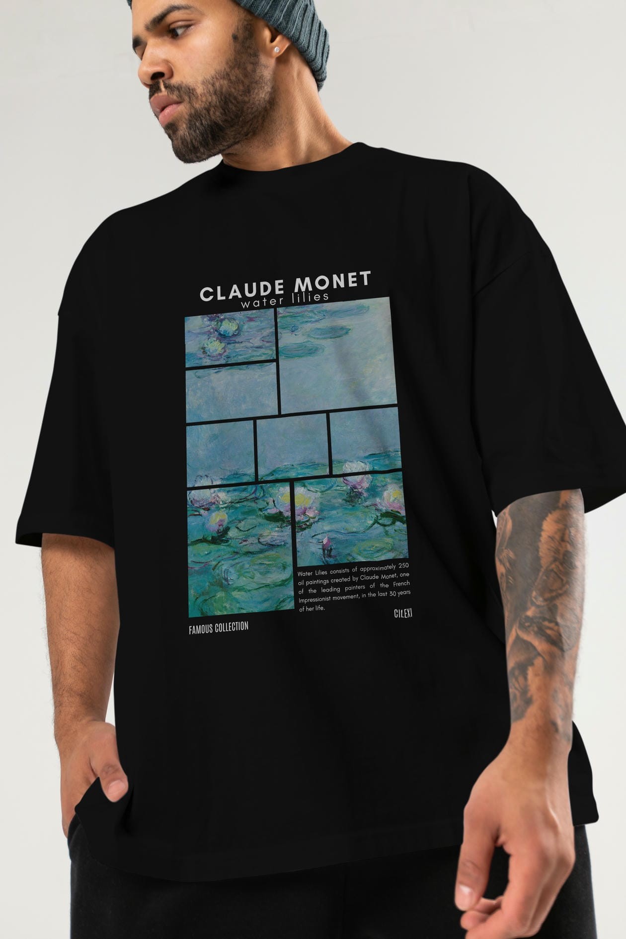Claude Monet ön Baskılı Oversize t-shirt Erkek Kadın Bisiklet Yaka Pamuk tişort