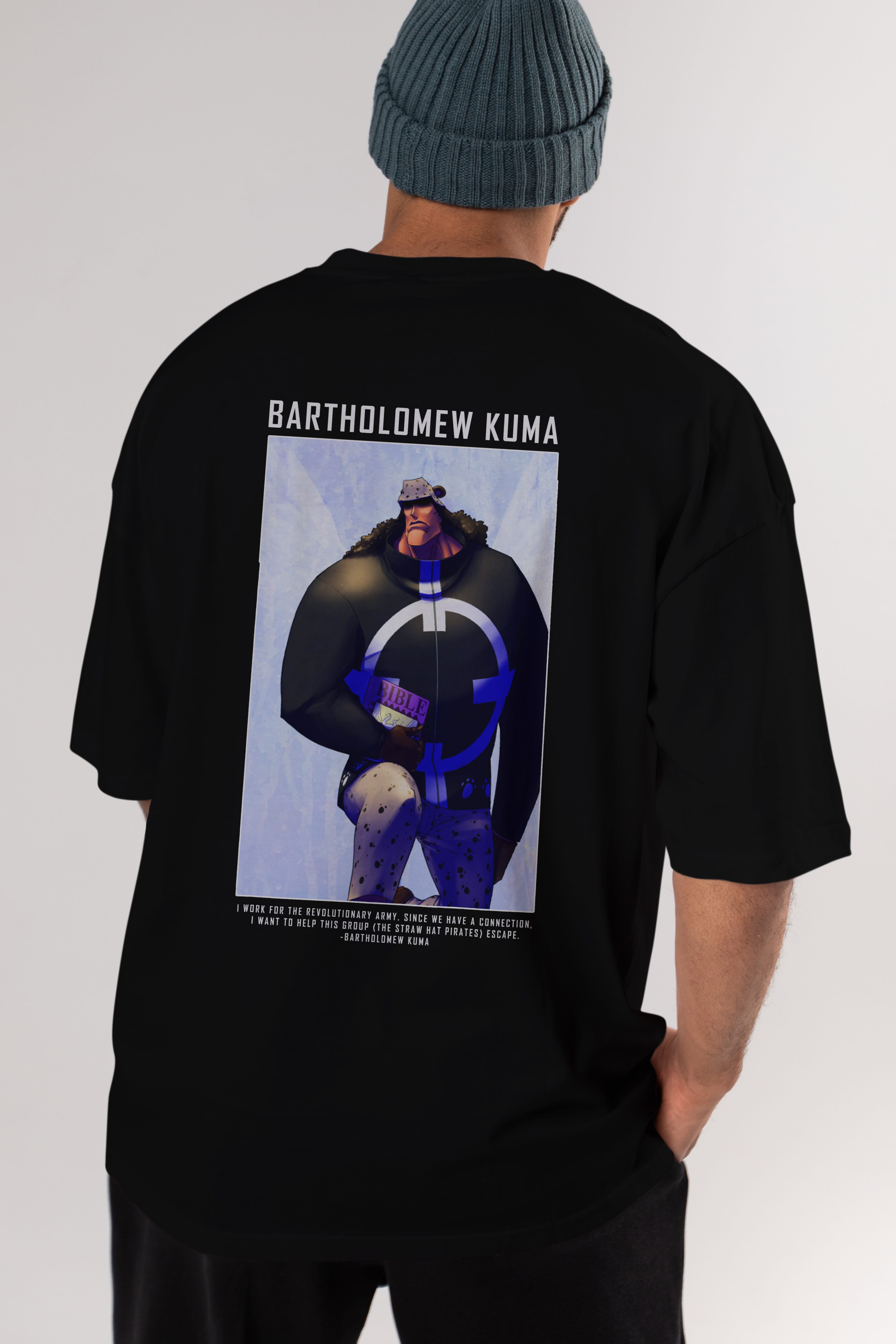 Bartholomew Kuma Anime Arka Baskılı Oversize t-shirt Erkek Kadın Unisex %100 pamuk tişort