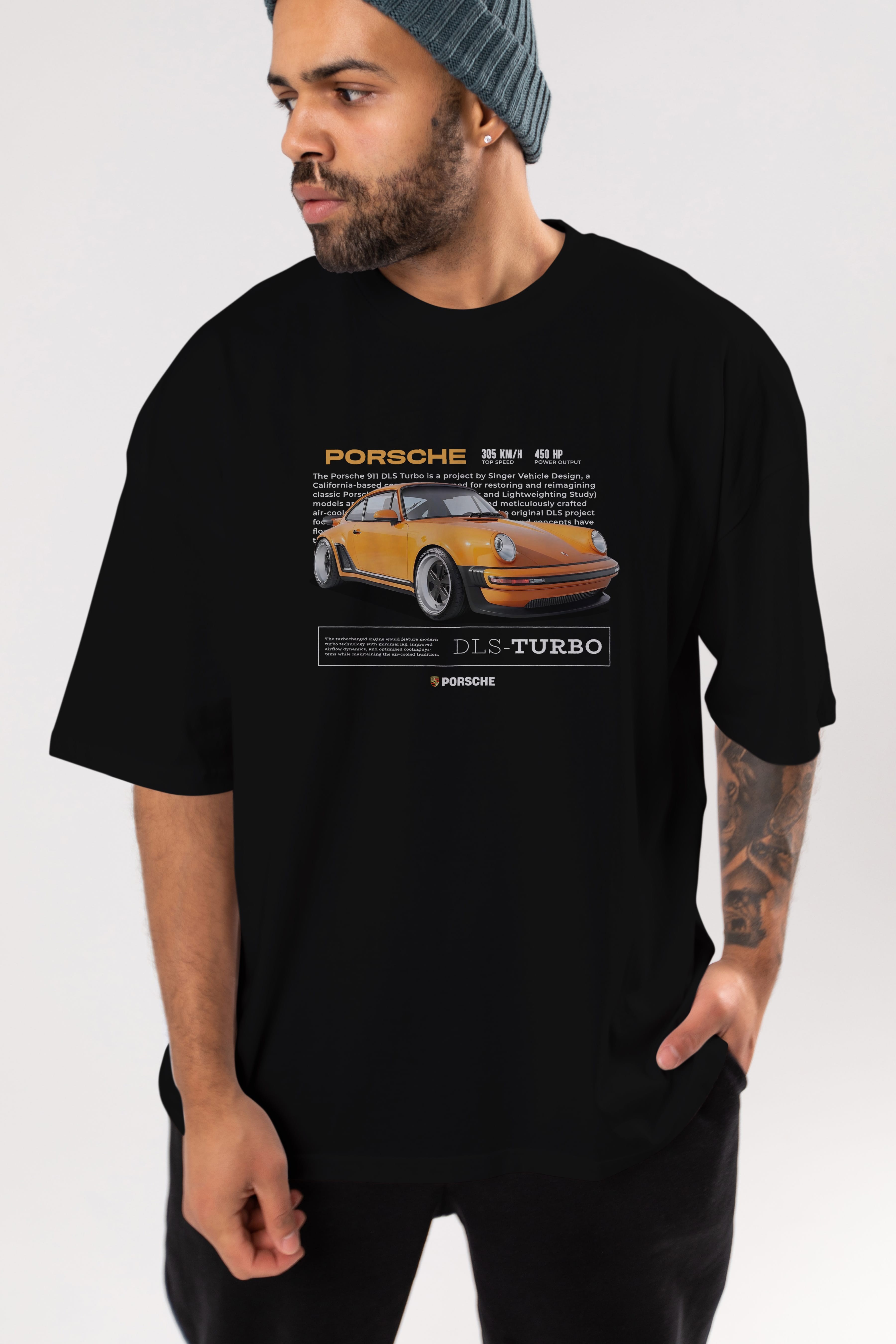 PORSCHE DLS-TURBO Ön Baskılı Oversize t-shirt Erkek Kadın Unisex %100 Pamuk Bisiklet Yaka tişort