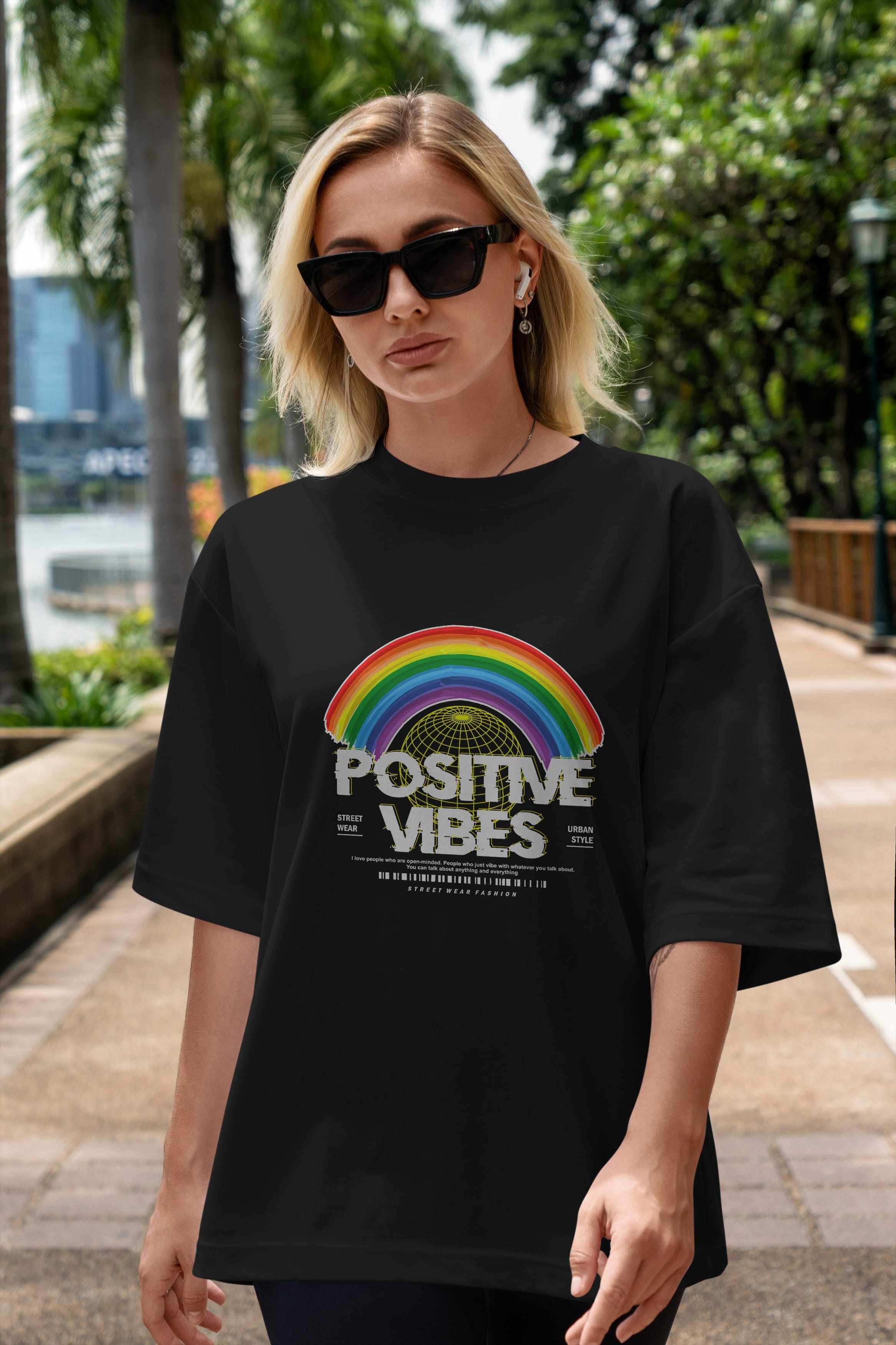 Positive Vibes Ön Baskılı Oversize t-shirt Erkek Kadın Unisex