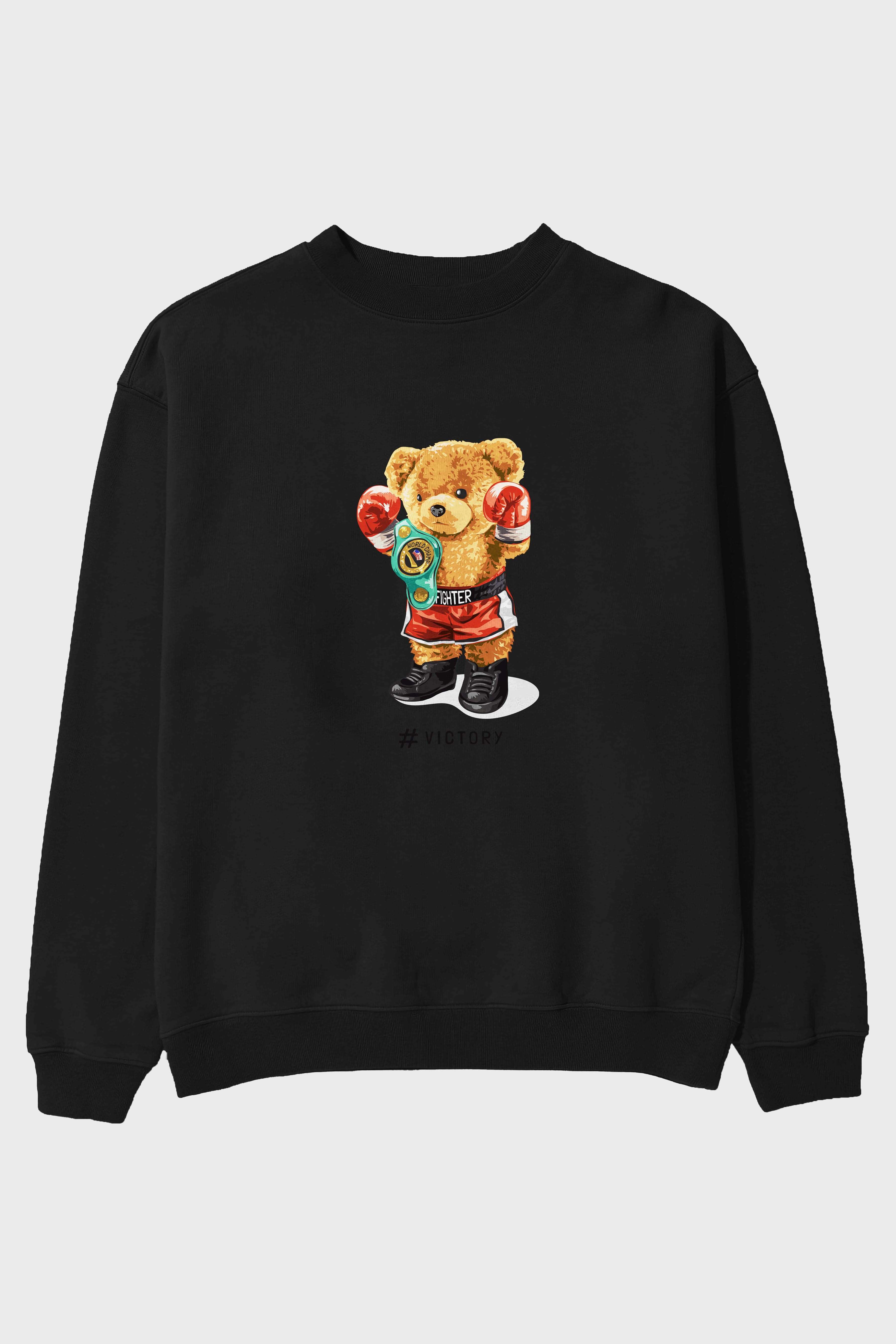 Teddy Bear Victory Ön Baskılı Oversize Sweatshirt Erkek Kadın Unisex