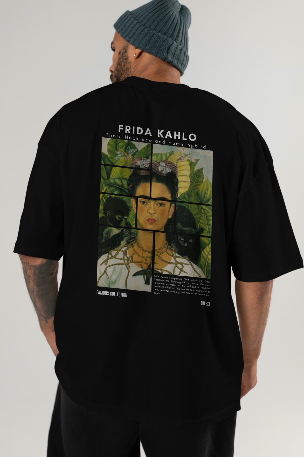 Frida Kahlo Arka Baskılı Oversize t-shirt Erkek Kadın Bisiklet Yaka Pamuk tişort