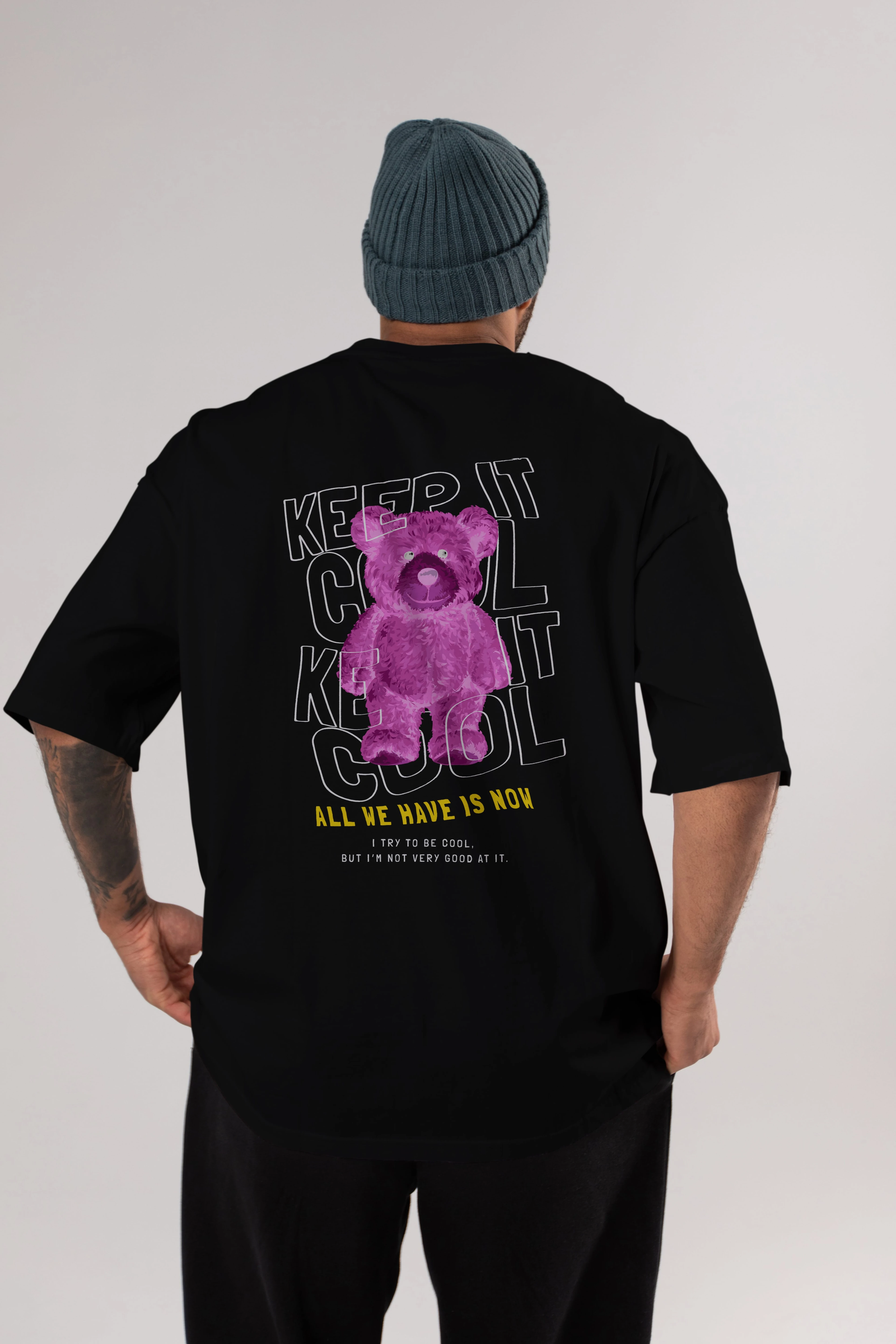 Keep it Cool Bear Arka Baskılı Oversize t-shirt Erkek Kadın Unisex