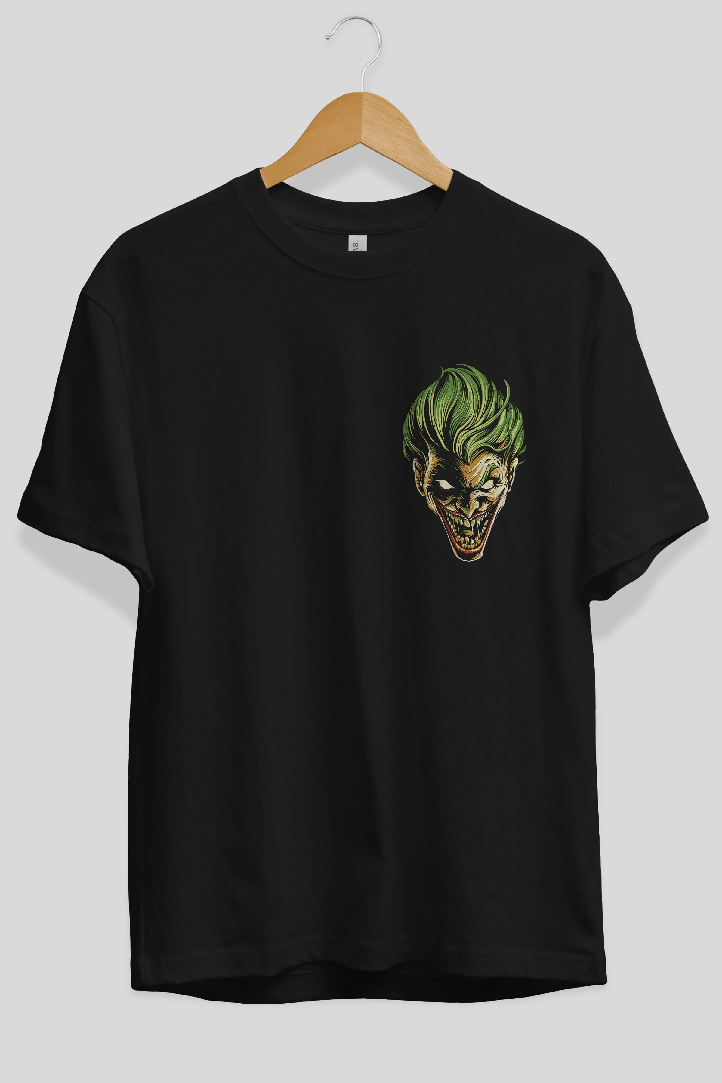 Joker (3) Ön Sol Baskılı Oversize t-shirt Erkek Kadın Unisex %100 Pamuk Bisiklet Yaka tişort